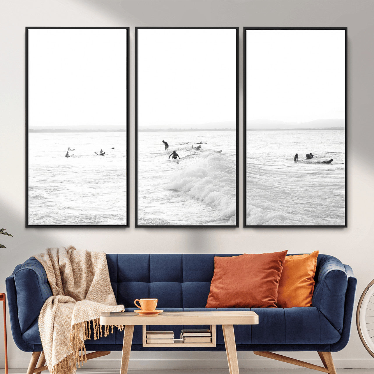 33449548-MGV-CV-36X24 - Surf Crowd Motion Wall Art – Active Surfers & Ocean Waves Canvas Print, Dynamic Water and Coastal Horizon for Living Room or Sea Adventure Decor