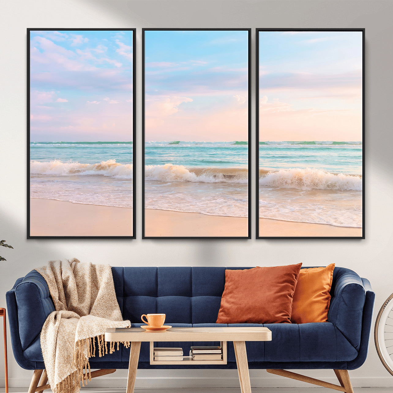 74679437-MGV-CV-36X24 - Serene Waves Wall Art – Golden Shore & Soft Pastel Sky Canvas Print, Gentle Ocean and Peaceful Sunset for Living Room or Office