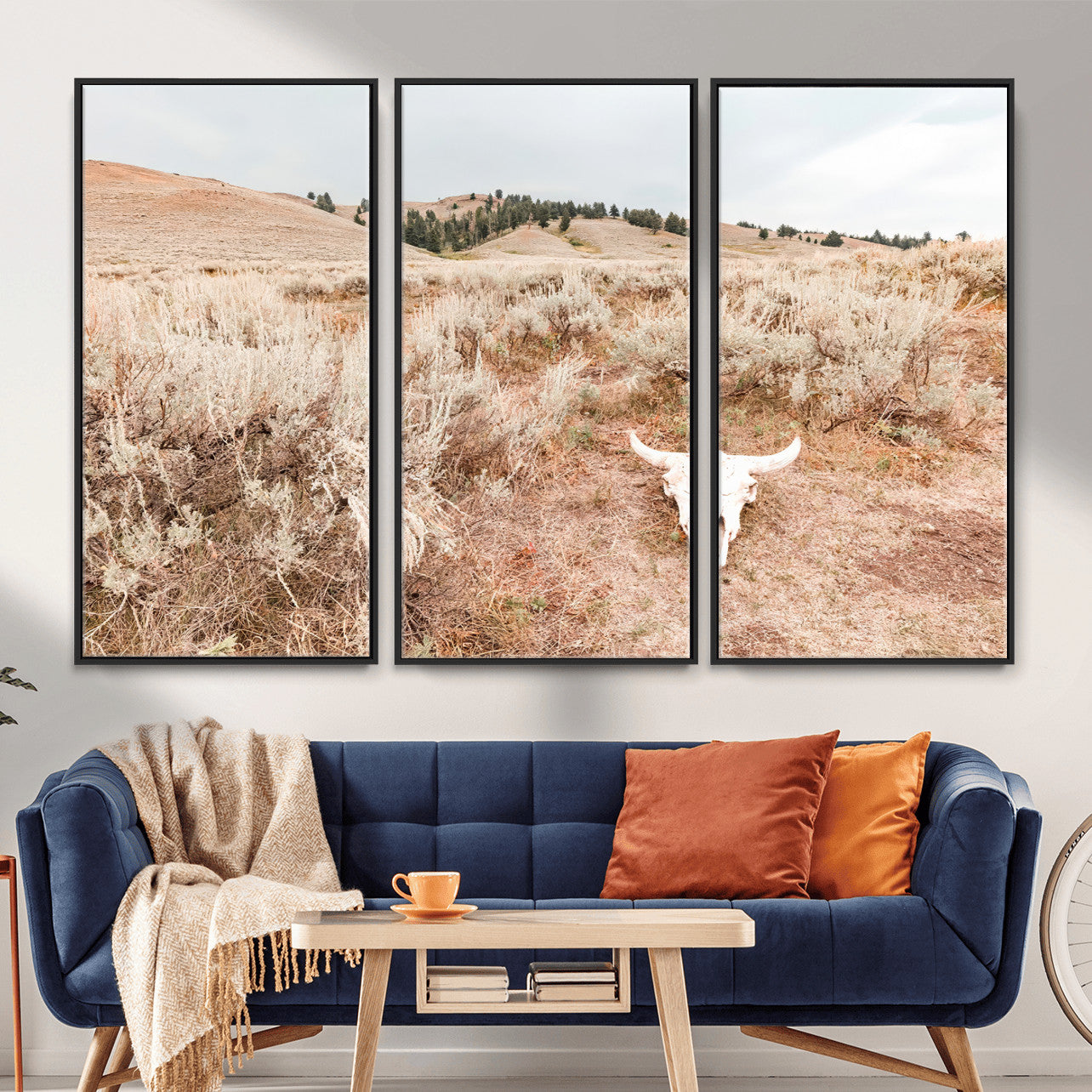 97234735-MGV-CV-36X24 - Desert Skull Wall Art – Arid Landscape & Sagebrush Canvas Print, Rustic Nature and Earth Tones for Living Room or Minimalist Decor