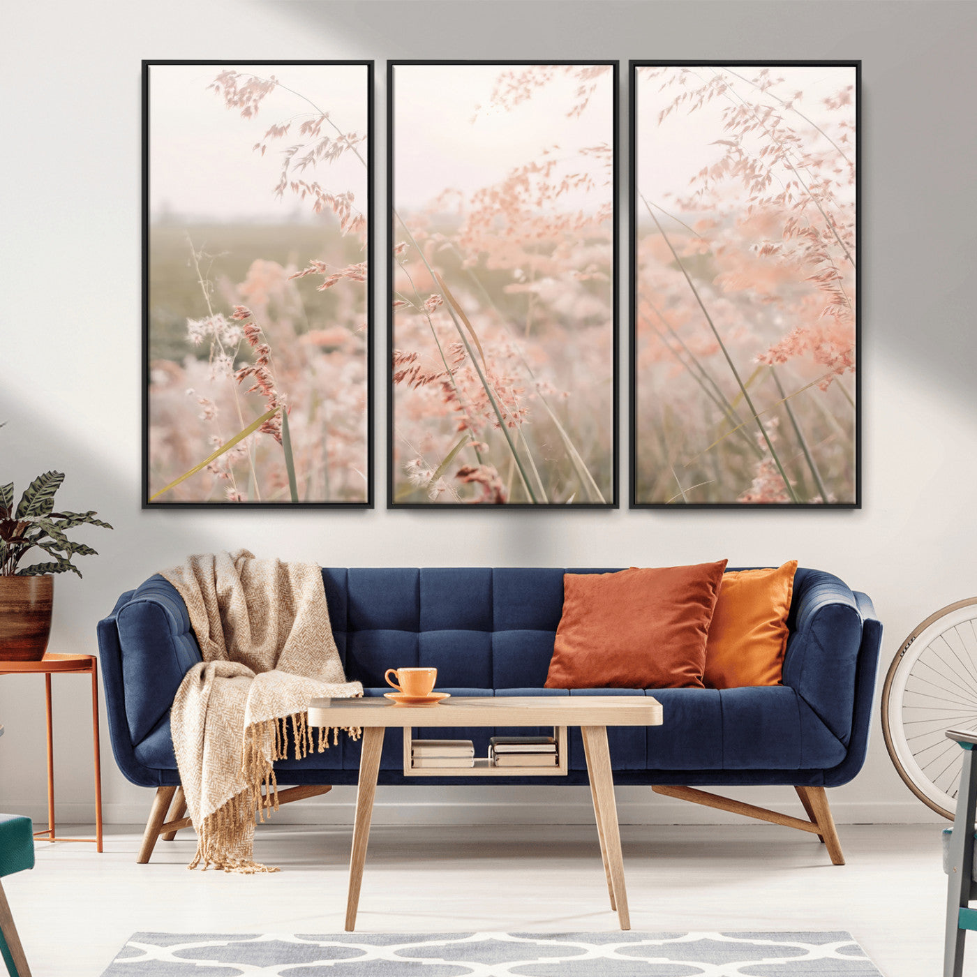 -Pastel Grasses Wall Art Canvas Print, Framed Soft Meadow Art Picture Print, Field in Breeze Perfect Soft Pastel Minimal Decor Artwork