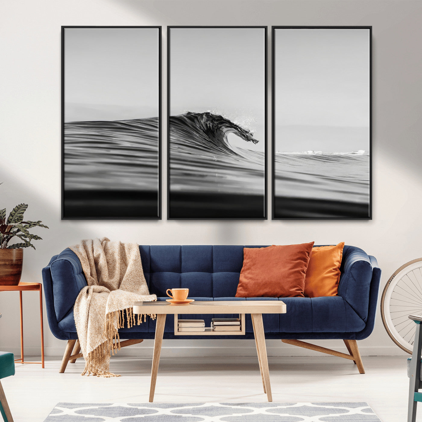 -Black Wave Wall Art Canvas Print, Framed Abstract Surf Art Picture Print, Minimalist Ocean Perfect Minimalist Coastal Decor Artwork