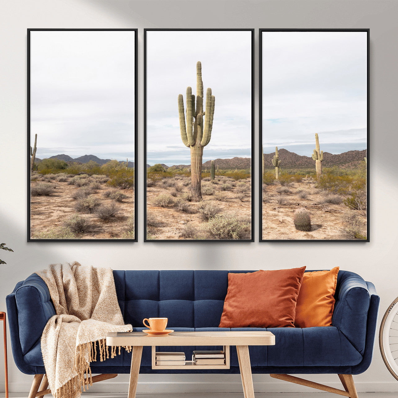 MGV-FC-48X32-3P - Saguaro Cactus Wall Art Canvas Print, Framed Desert Cactus Art Picture Print, Earthy Desert Perfect Southwestern Boho Decor Artwork