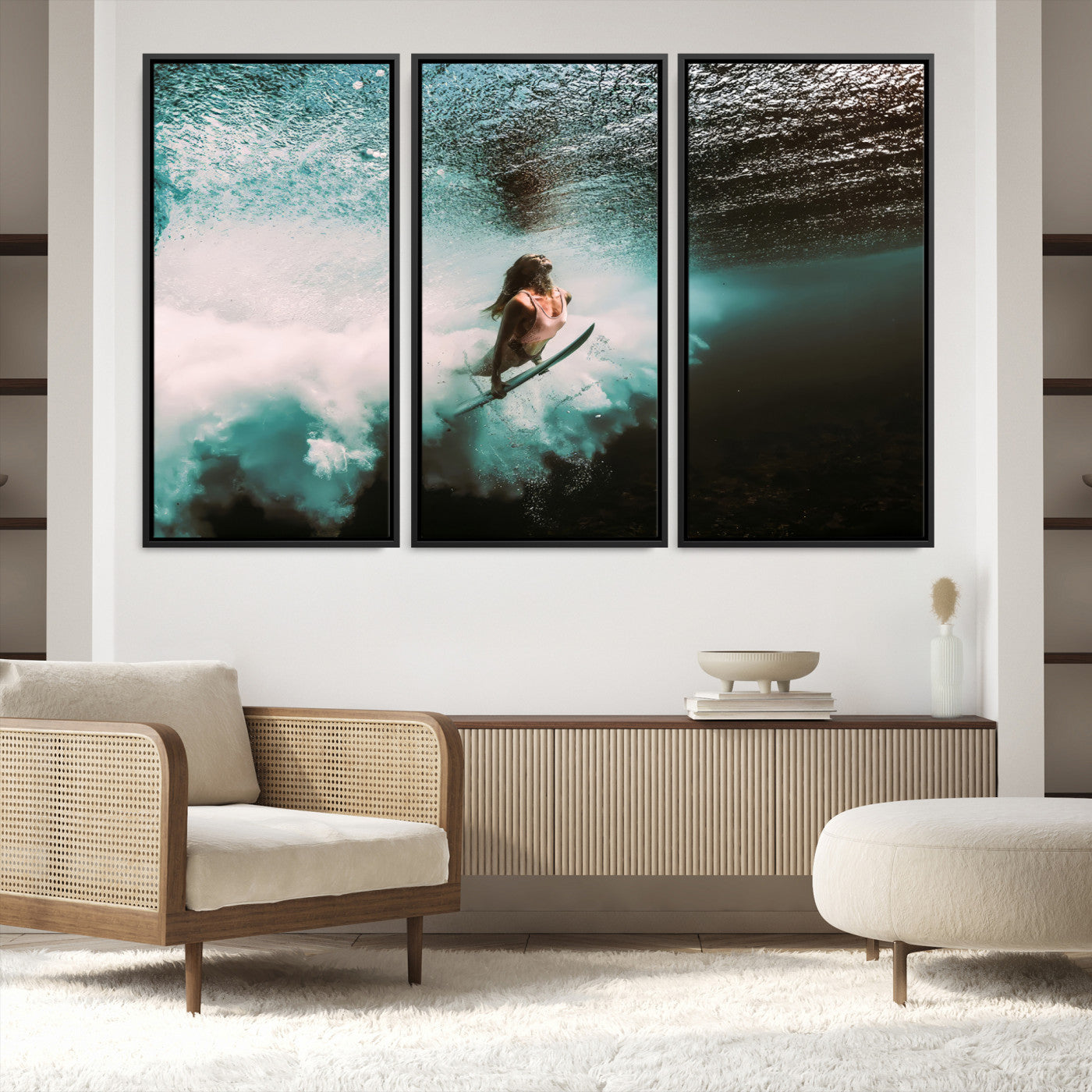 85923512-MGV-FC-60X40-3P-Vibrant Aquatic Motion Wall Art Canvas Print – Framed Underwater Swimming Scene Artwork for Home, Office Decor