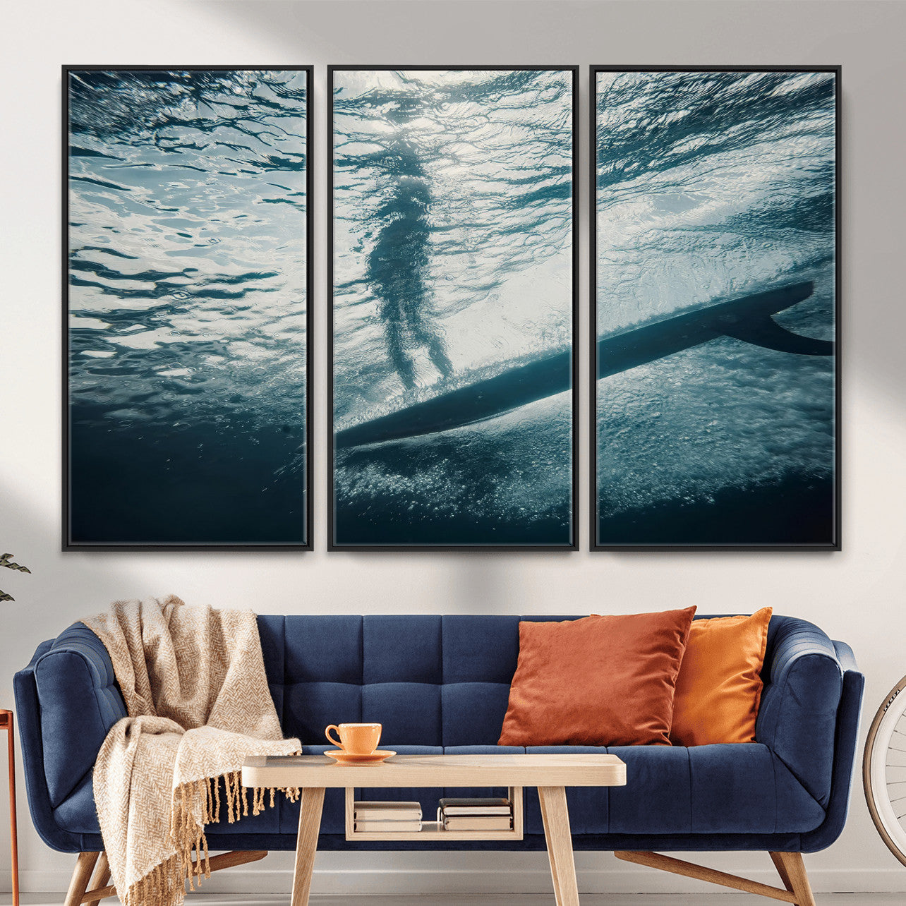 MGV-FC-48X32-3P - Submerged Surf Wall Art Canvas Print, Framed Underwater Perspective Art Picture Print, Ocean Surf Perfect Coastal Adventure Decor Artwork