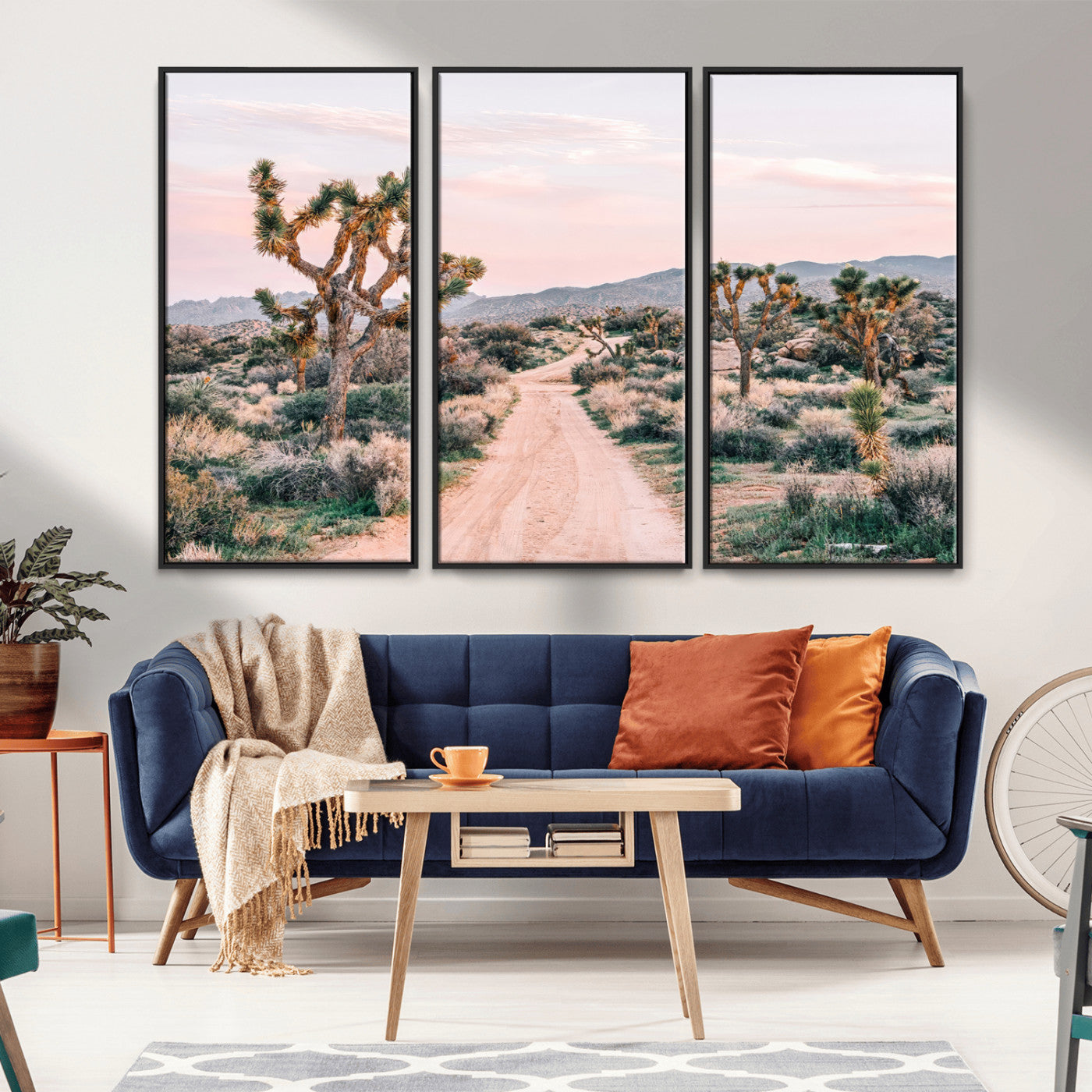 MGV-FC-48X32-3P - Desert Trail Wall Art – Canvas Print of Joshua Trees & Sunset Glow, Sandy Path Wilderness, Scenic Nature Escape Decor for Living Room, Office or Bedroom