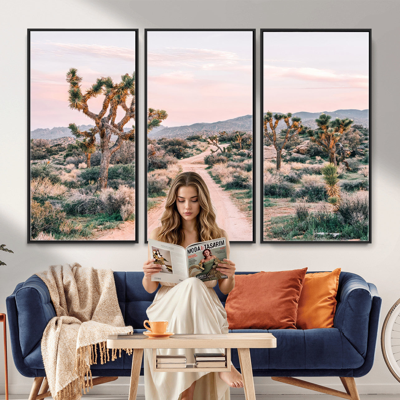 12540952-MGV-CV-36X24 - Desert Trail Wall Art – Canvas Print of Joshua Trees & Sunset Glow, Sandy Path Wilderness, Scenic Nature Escape Decor for Living Room, Office or Bedroom