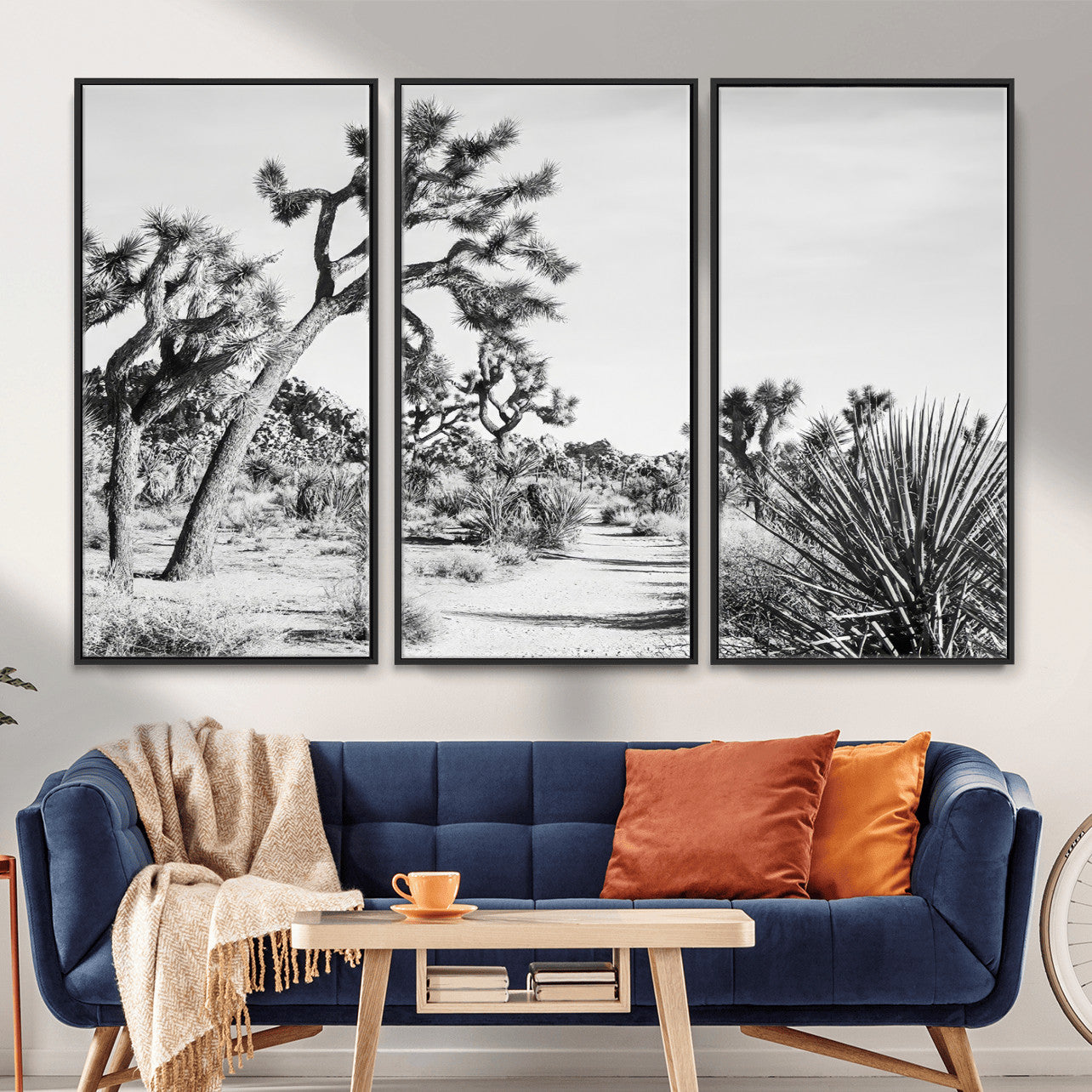 MGV-FC-48X32-3P - Joshua Tree Desert Wall Art – Black & White Canvas Print of Desert Landscape, Nature Serenity Decor for Guest Room, Office or Living Room