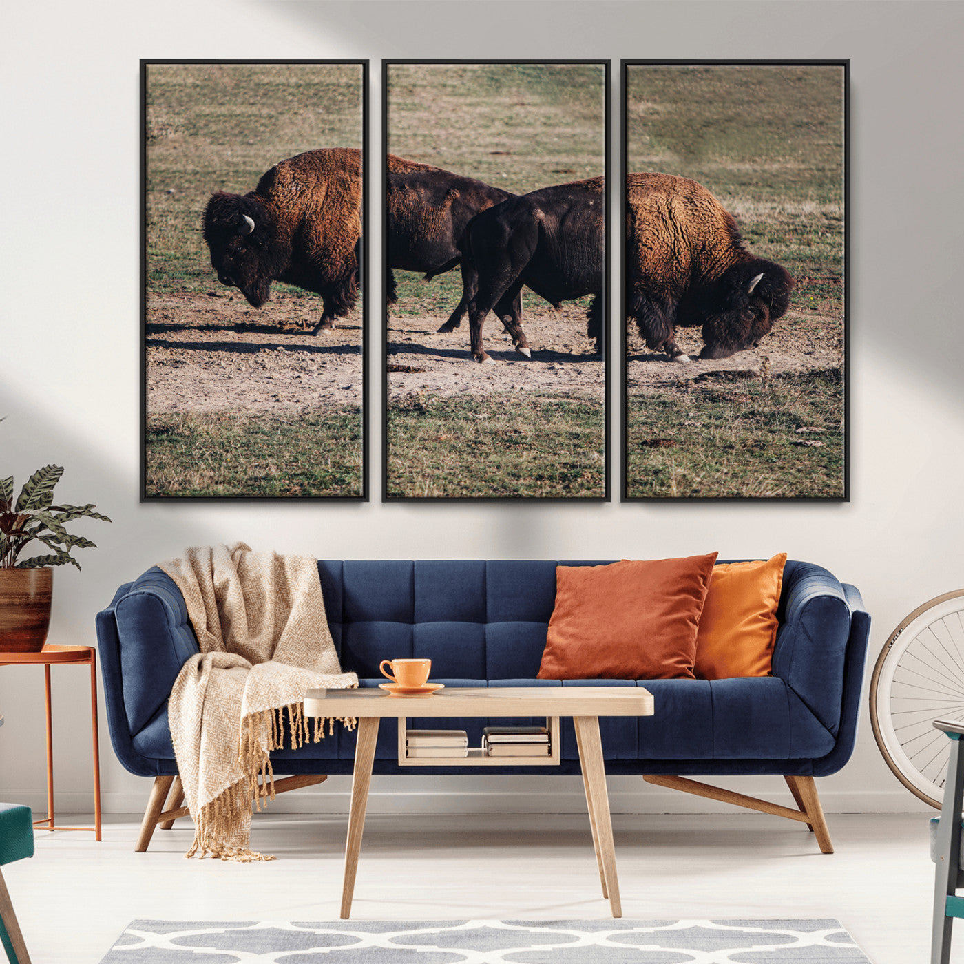 58141885-MGV-CV-36X24-Bison Wall Art Canvas Print – Framed Western Wildlife Modern Ranch Rustic Nature Scene Artwork for Home Office