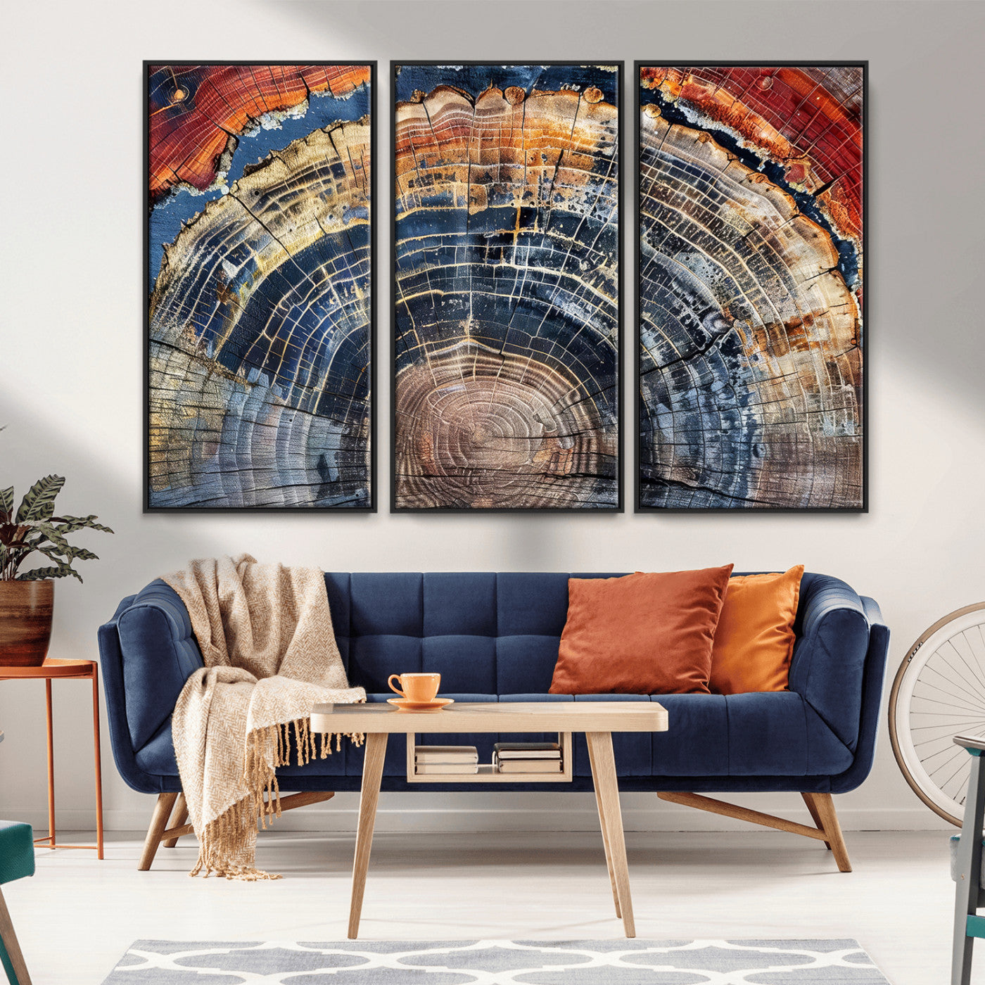 -Tree Rings Wall Art Canvas Print – Framed Petrified Wood Modern Rustic Nature Scene Artwork for Home Office