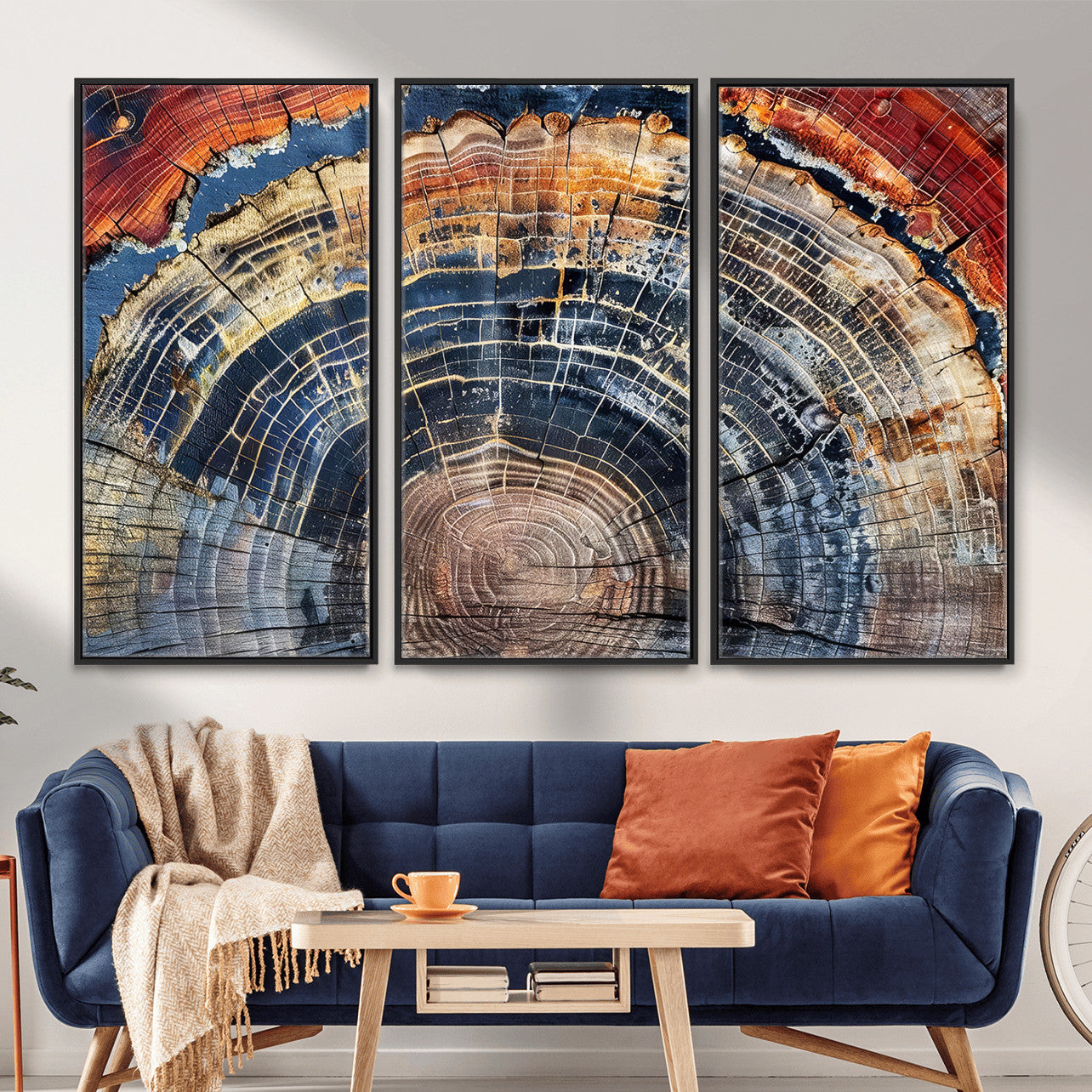 60292921-MGV-FC-48X32-3P - Vintage Tree Rings Wall Art Canvas Print – Framed Wood Art Picture Petrified Wood Artwork for Home, Office, Living Room