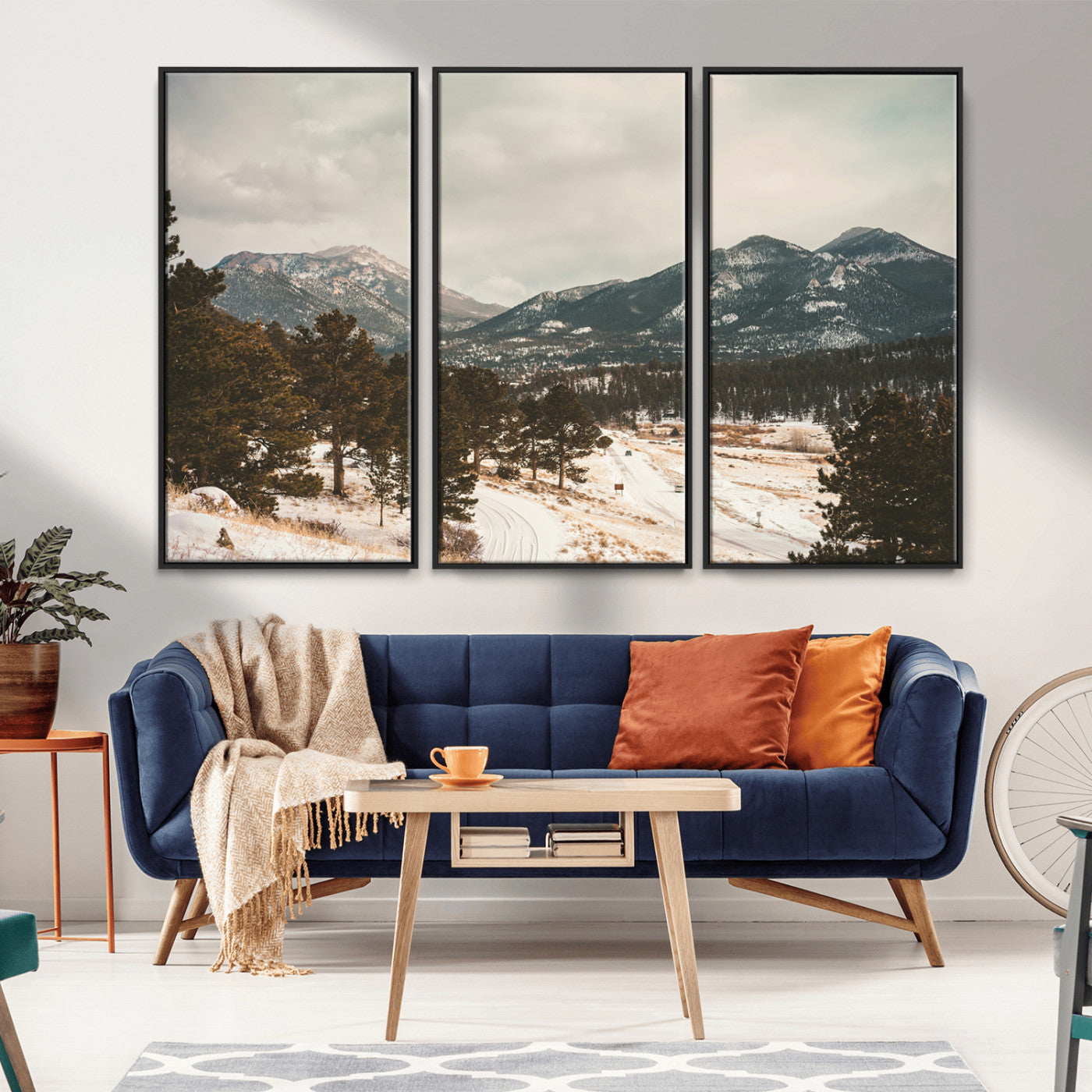 -Mountain Landscape Wall Art Canvas Print – Framed Snowy Peaks Alpine Aesthetic Rustic Winter Scene Artwork for Home Office