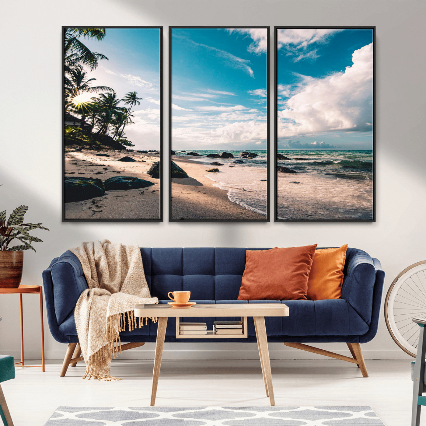 95301406-MGV-CV-36X24-Tropical Beach Wall Art Canvas Print – Framed Ocean Waves Relaxing Seascape Coastal Nature Scene Artwork for Home Office