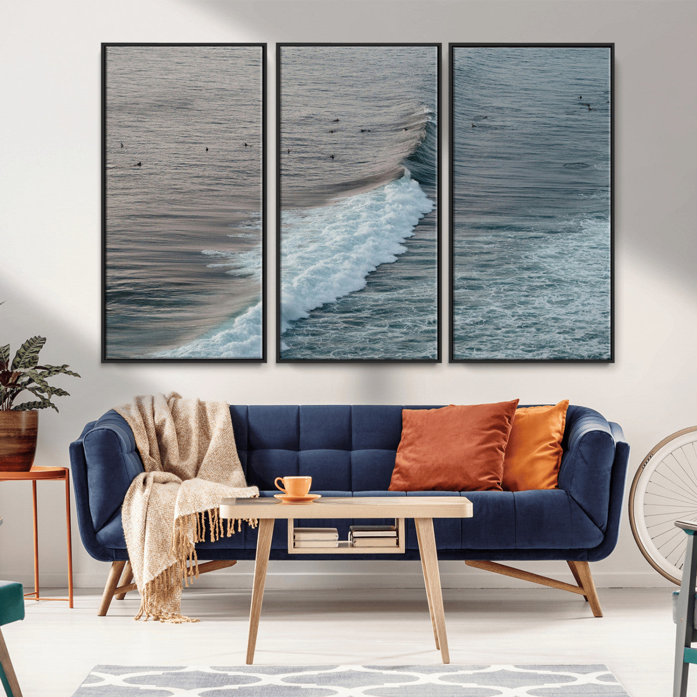 23077324-MGV-FC-48X32-3P_Black-Ocean Waves Wall Art Canvas Print – Framed Coastal Serenity Surf Nature Scene Artwork for Home Office
