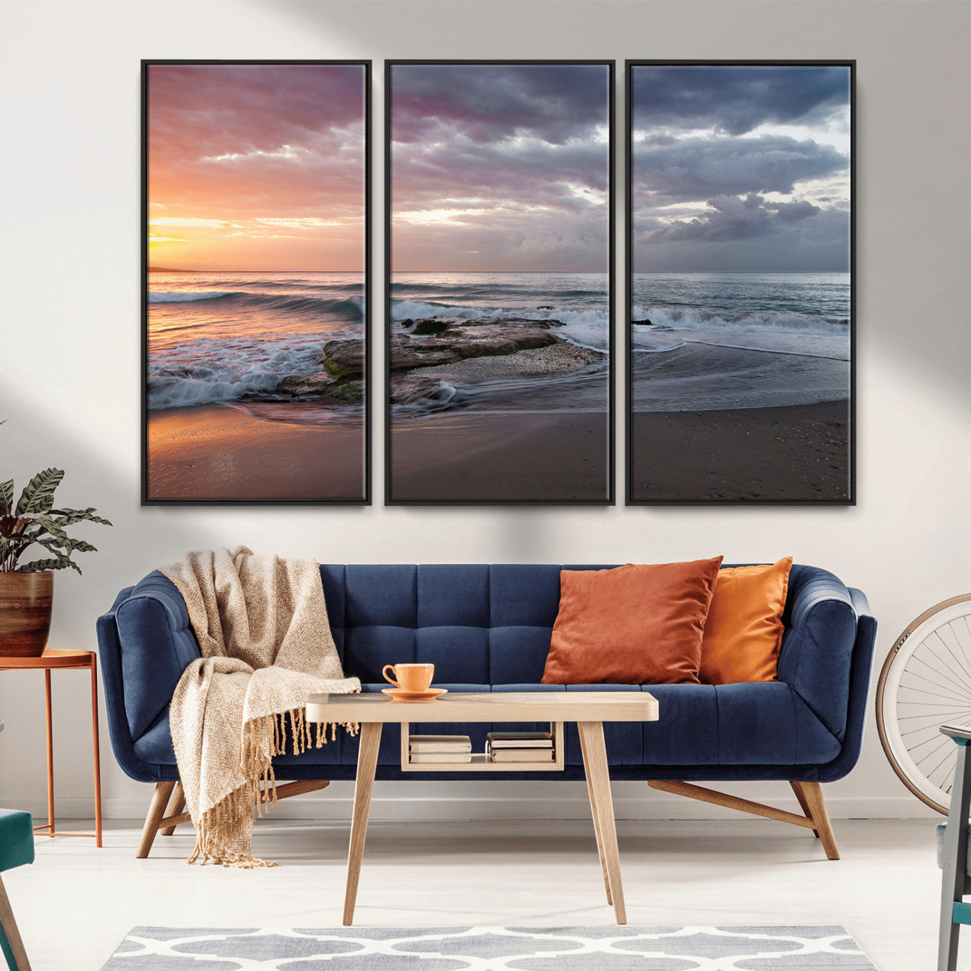 -Golden Hour Wall Art Canvas Print – Framed Tranquil Waves Beach Coastal Serenity Nature Scene Artwork for Home Office