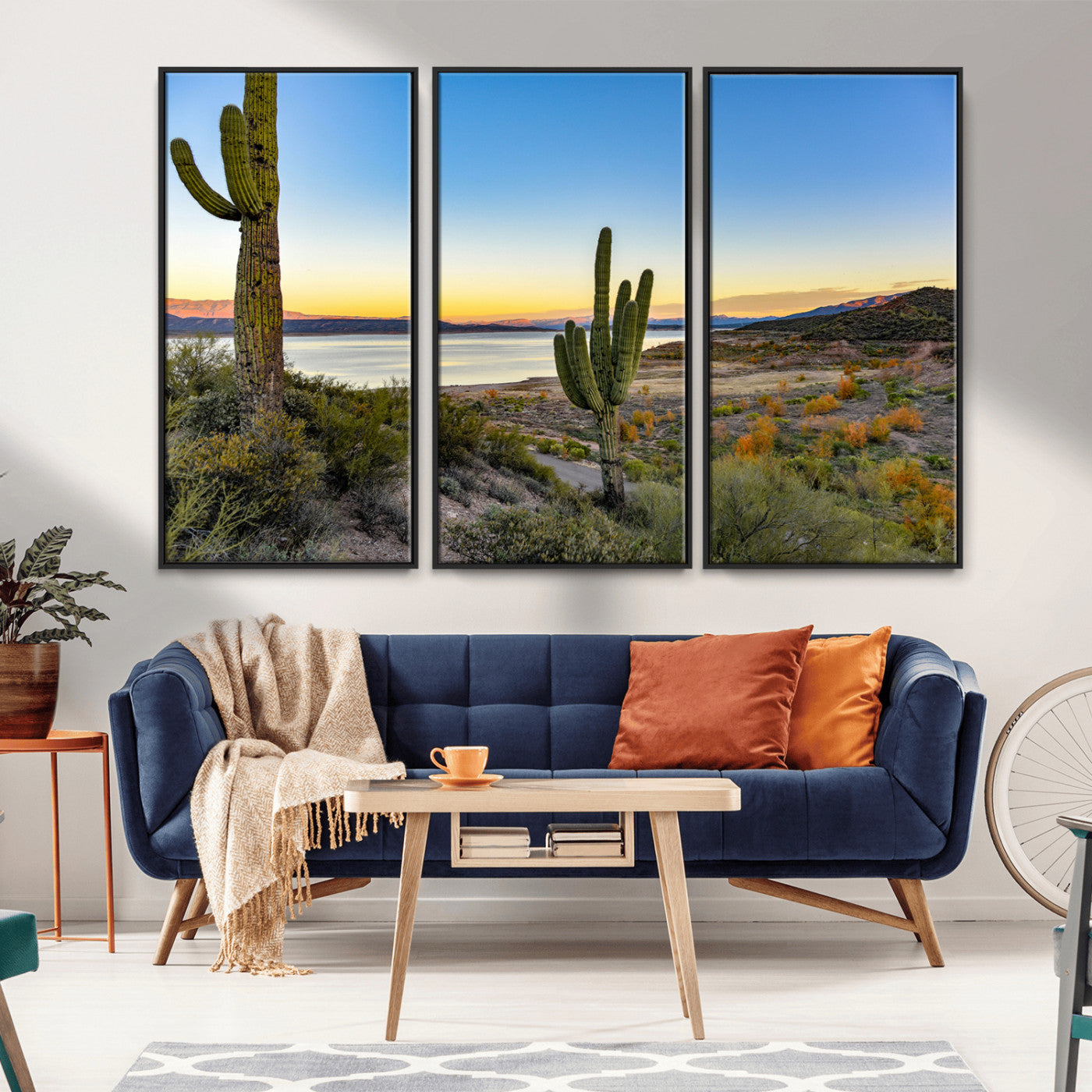 -Saguaro Cactus Wall Art Canvas Print – Framed Desert Sunset Southwestern Nature Scene Artwork for Home Office