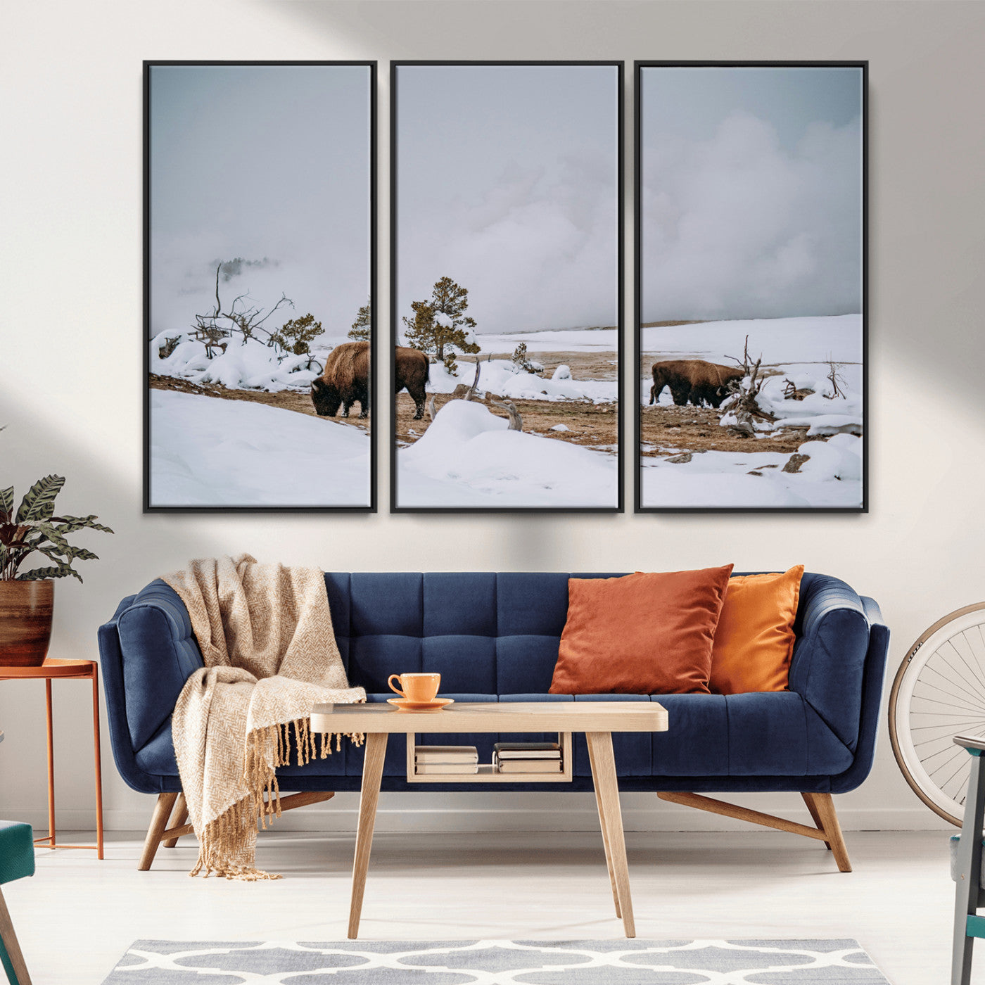 -Bison Wildlife Wall Art Canvas Print – Framed Snowy Prairie Western Rustic Nature Scene Artwork for Home Office