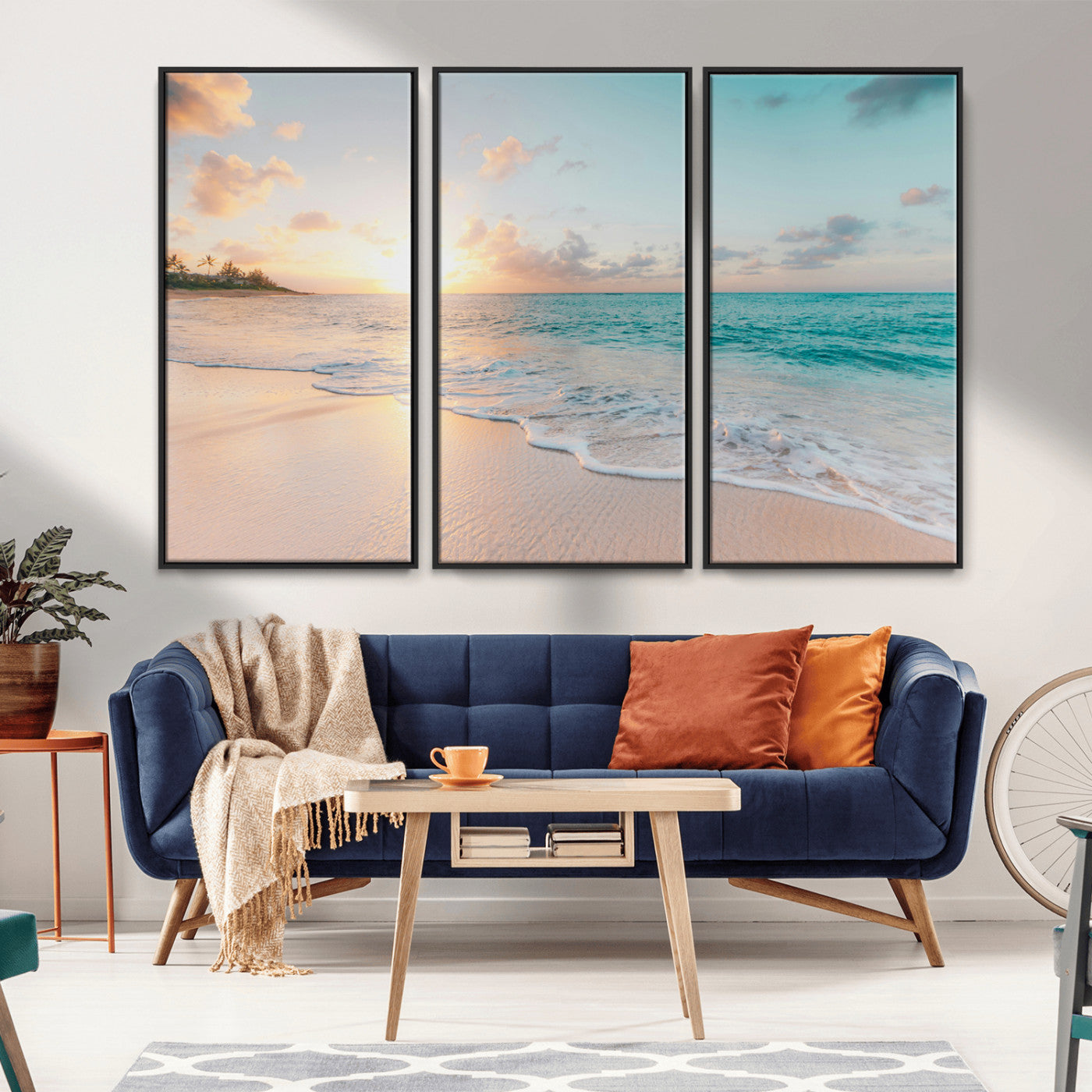 -Beach Sunset Wall Art Canvas Print – Framed Ocean Waves Summer Escape Coastal Nature Scene Artwork for Home Office