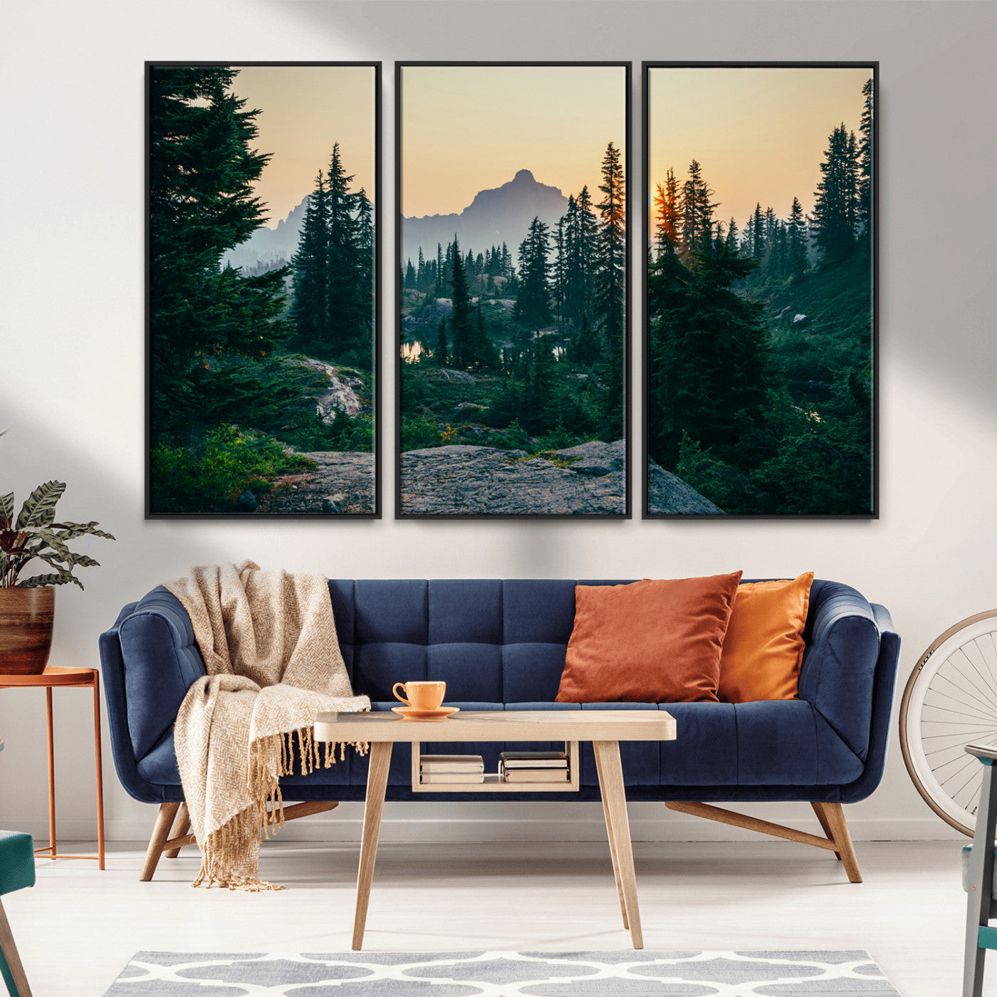 -Mountain Wall Art Canvas Print – Framed Forest Serenity Mountain Nature Scene Artwork for Home Office