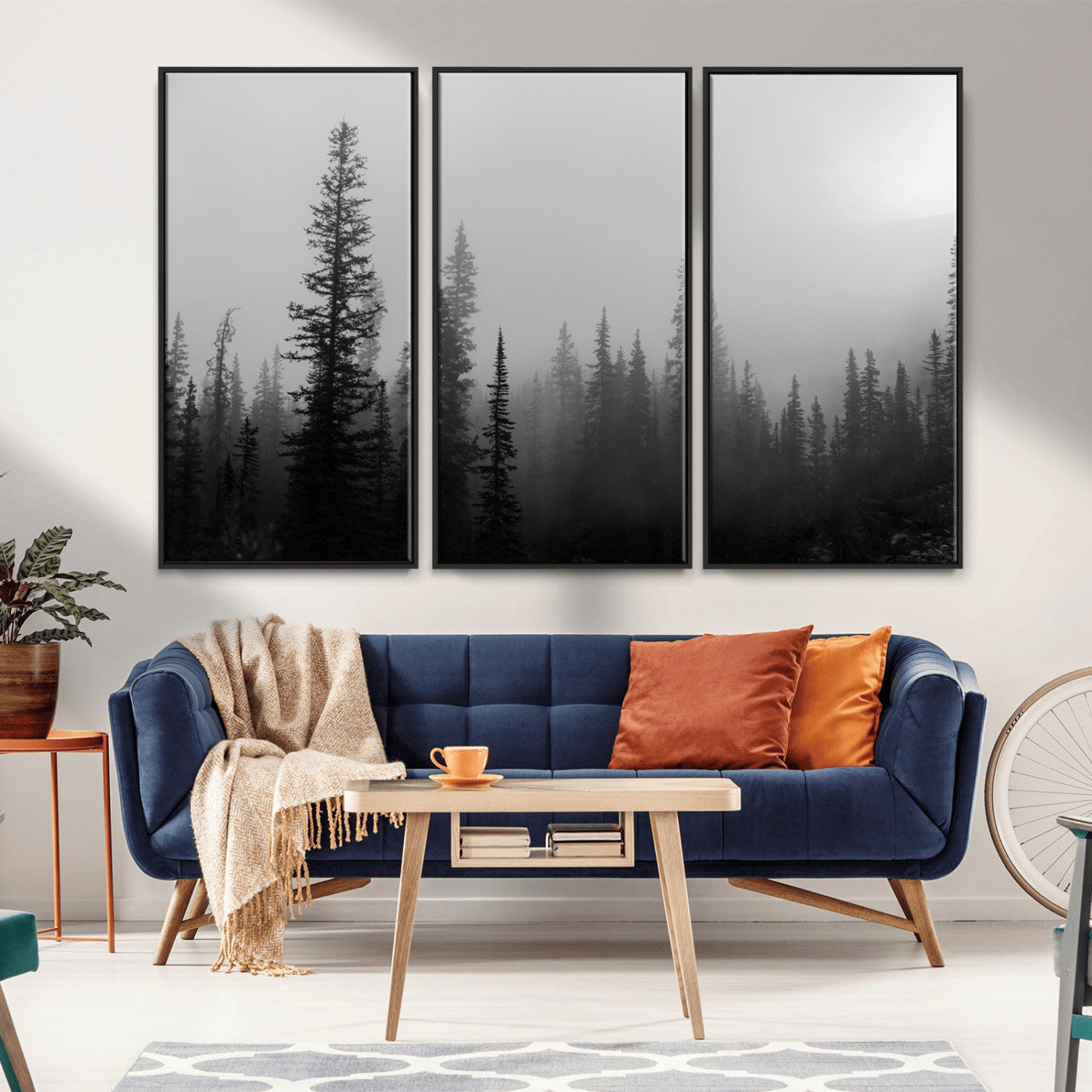 73138900-MGV-CV-36X24-Misty Pines Wall Art Canvas Print – Framed Woodland Minimalist Rustic Nature Scene Photography Artwork for Home Office