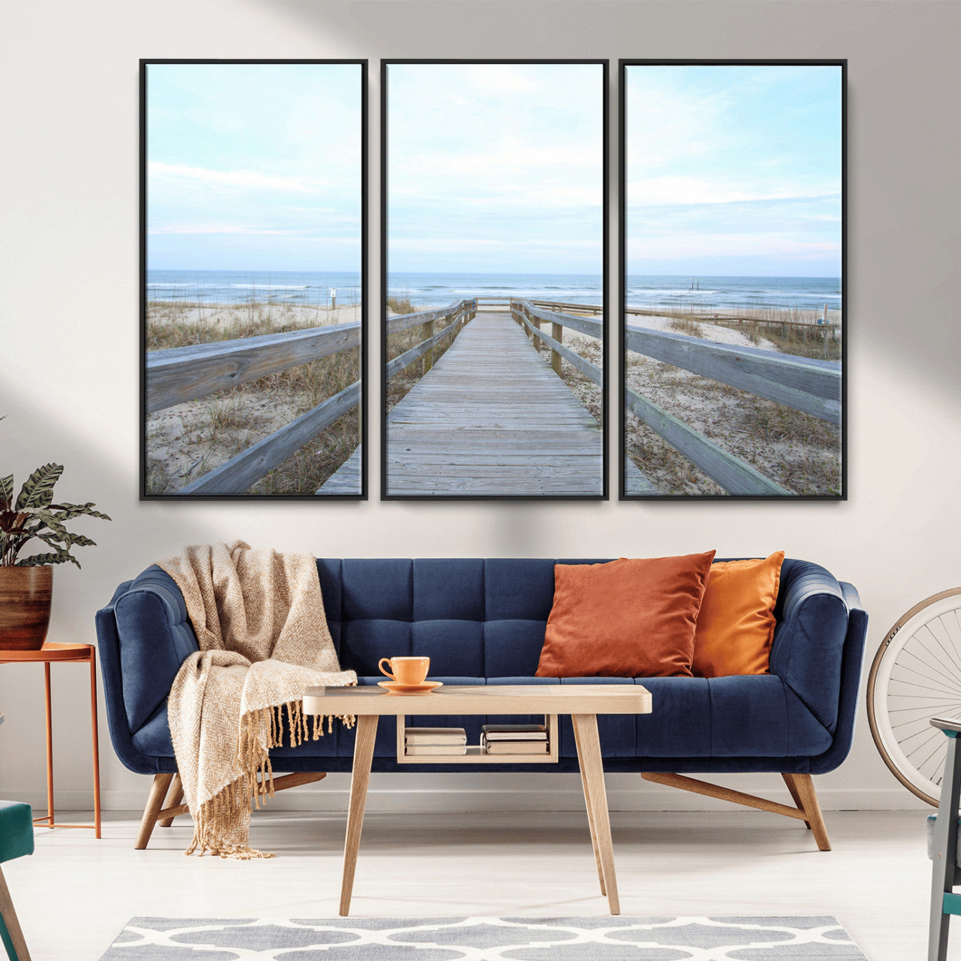 31602988-MGV-CV-36X24-Beach Boardwalk Wall Art Canvas Print – Framed Coastal Serenity Ocean View Nature Scene Artwork for Home Office