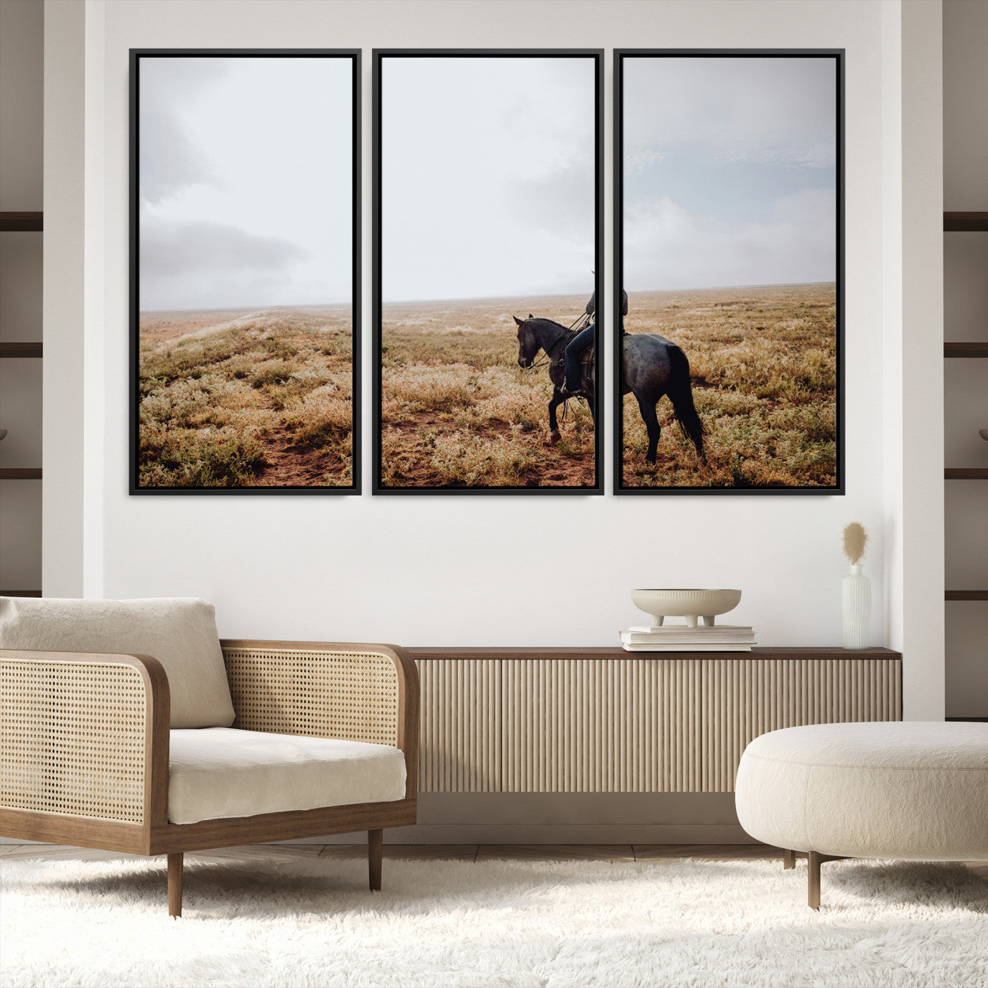 57597730-MGV-FC-48X32-3P-Cowboy Wall Art Canvas Print – Framed Western Rustic Ranch Scene Country Landscape Artwork for Home Office