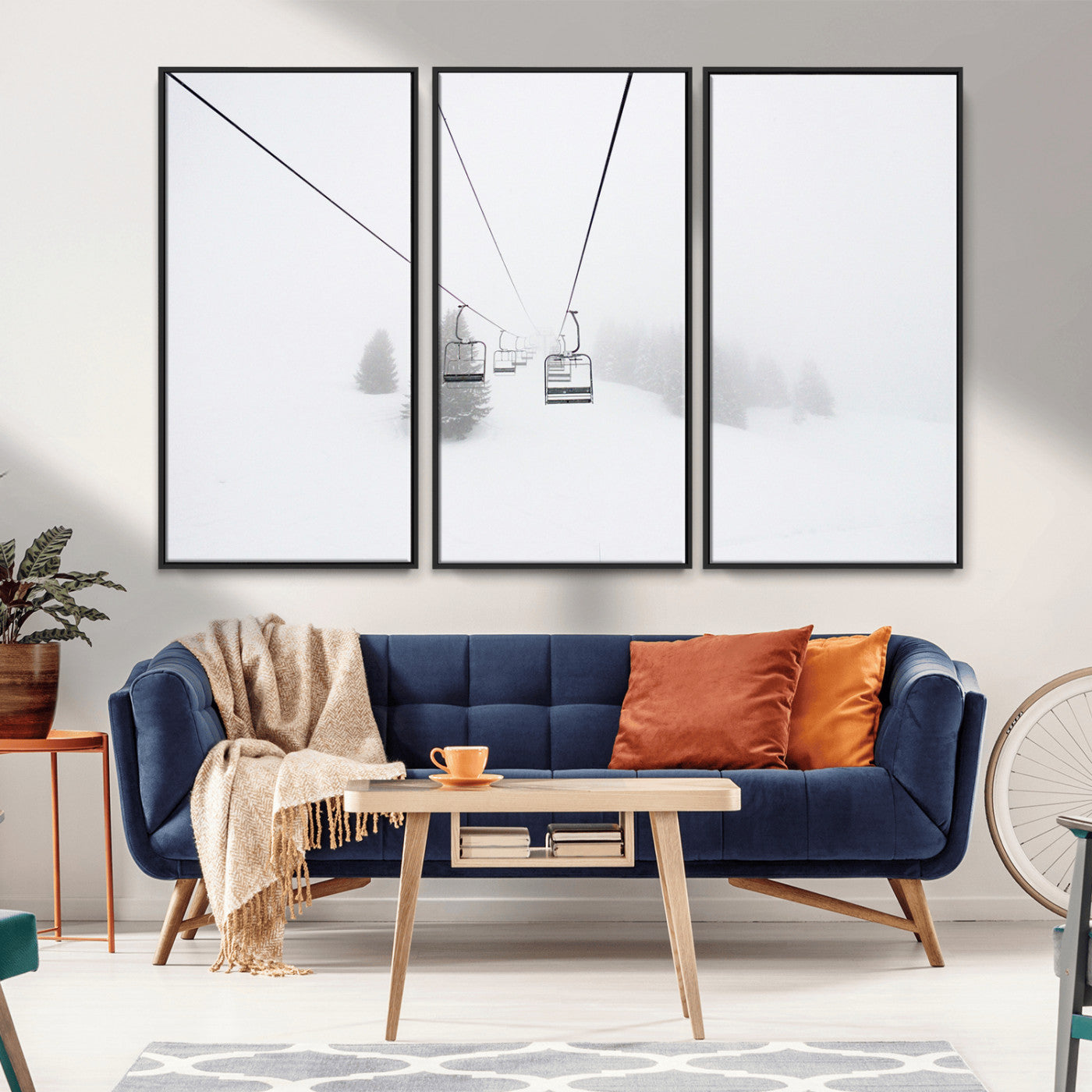 -Ski Lift Wall Art Canvas Print – Snowy Alpine Landscape Nordic Adventure Winter Mountains Artwork for Home, Office