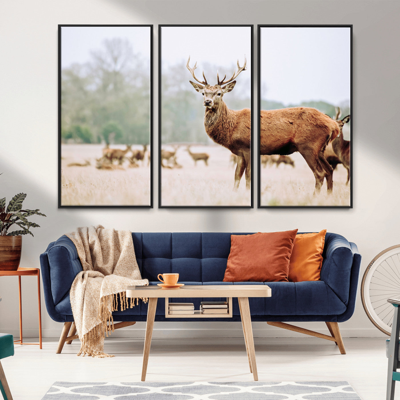 53240224-MGV-CV-36X24-Rustic Deer Wall Art Canvas Print – Forest Woodland Stag Nordic Animal Scenic Nature Artwork for Home, Cabin