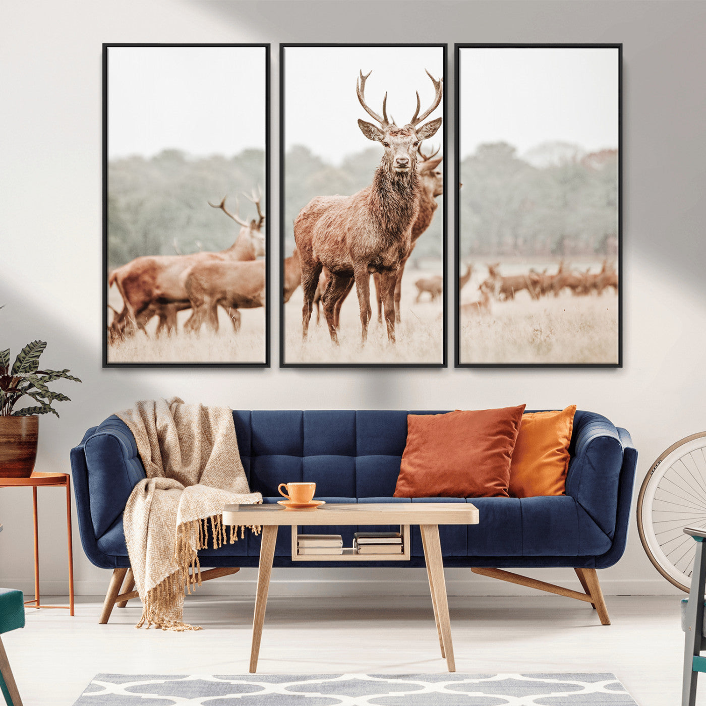 -Rustic Nature Wall Art Canvas Print – Stag Woodland Framed Wildlife Art Picture Print Perfect Lodge Decor