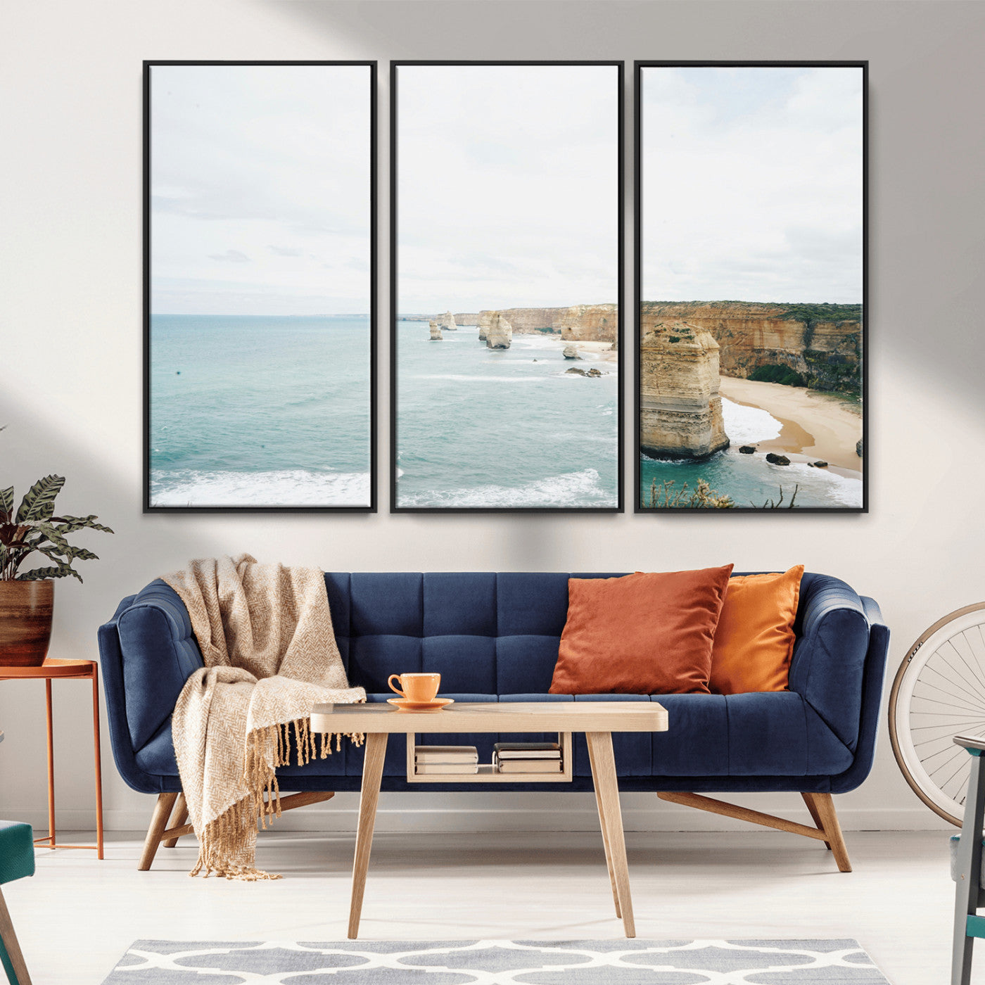 70095633-MGV-CV-36X24-Twelve Apostles Wall Art Canvas Print – Framed Coastal Cliffs Rugged Rock Formations Artwork for Home Office