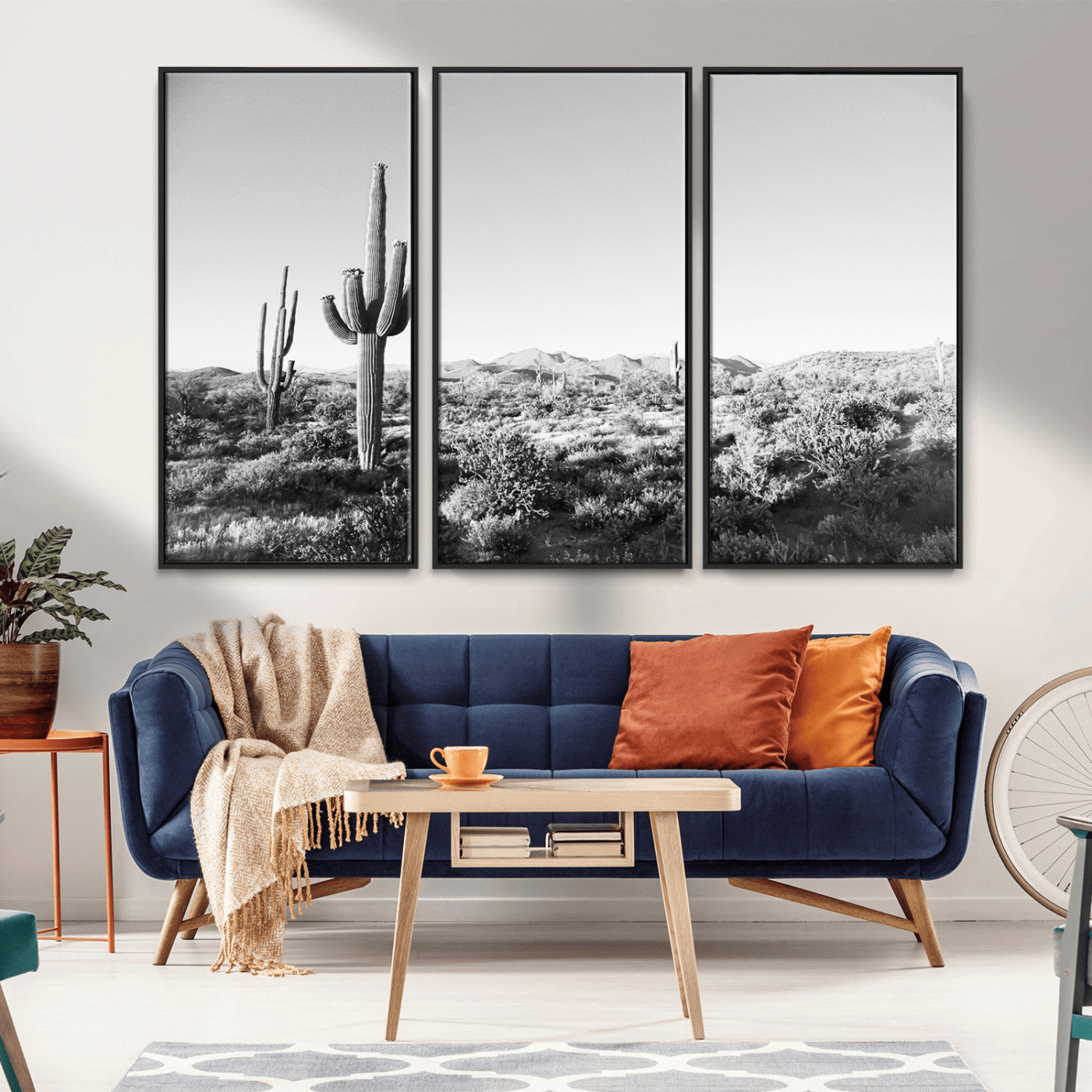 85205054-MGV-CV-36X24-Saguaro Cactus Wall Art Canvas Print – Framed Monochrome Landscape Scenic Arizona Minimalist Western Artwork for Home, Office