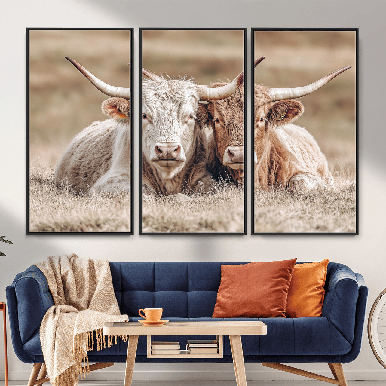 38651722-MGV-CV-36X24 - Highland Cows Meadow Canvas Wall Art – Peaceful Cow Photography Print, Rustic Farmhouse Animal Decor for Country Home, Living Room, Office