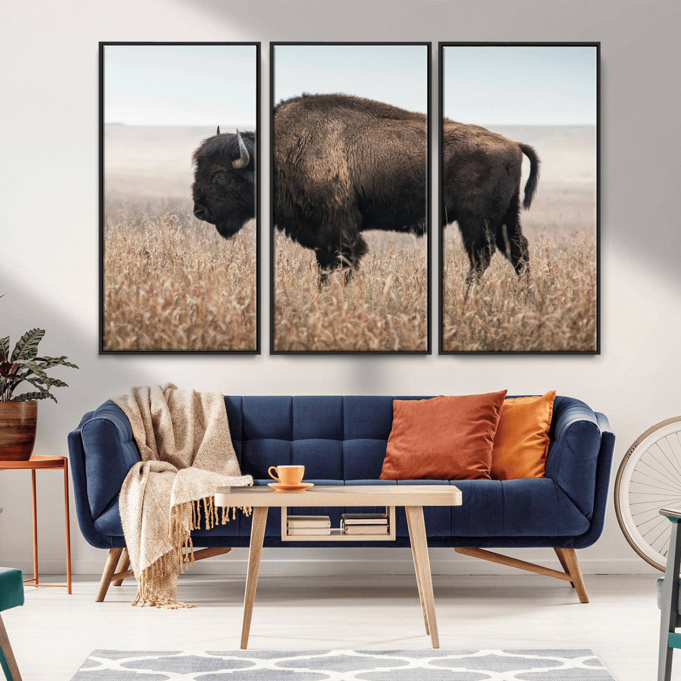 -American Bison Field Wall Art Canvas Print – Majestic Buffalo Grazing Wide Open Plains Wildlife Artwork for Home, Office