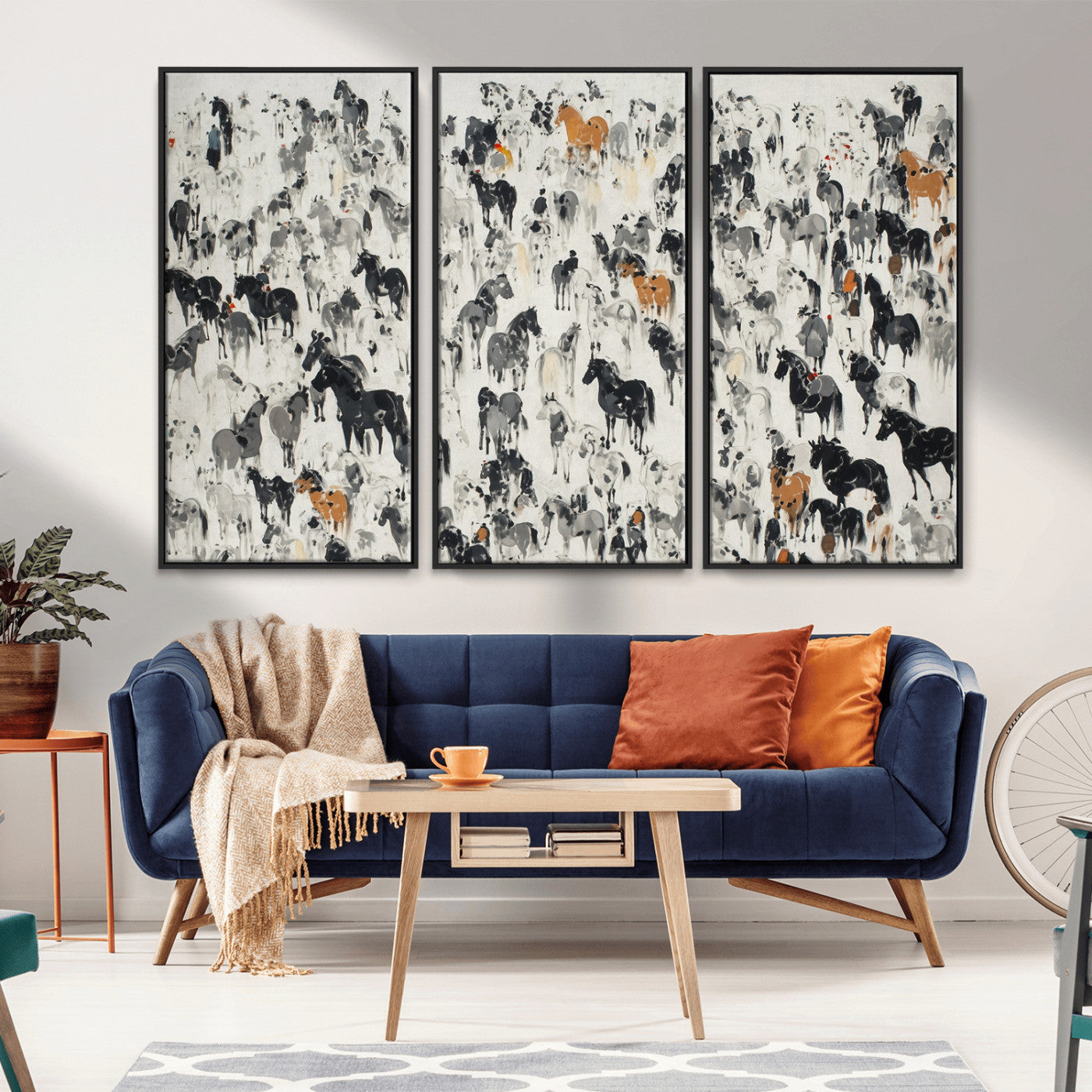 56463722-MGV-CV-36X24-Wild Horse Stampede Wall Art Canvas Print – Monochrome Running Horses Dynamic Motion Elegant Scene Artwork for Home, Office