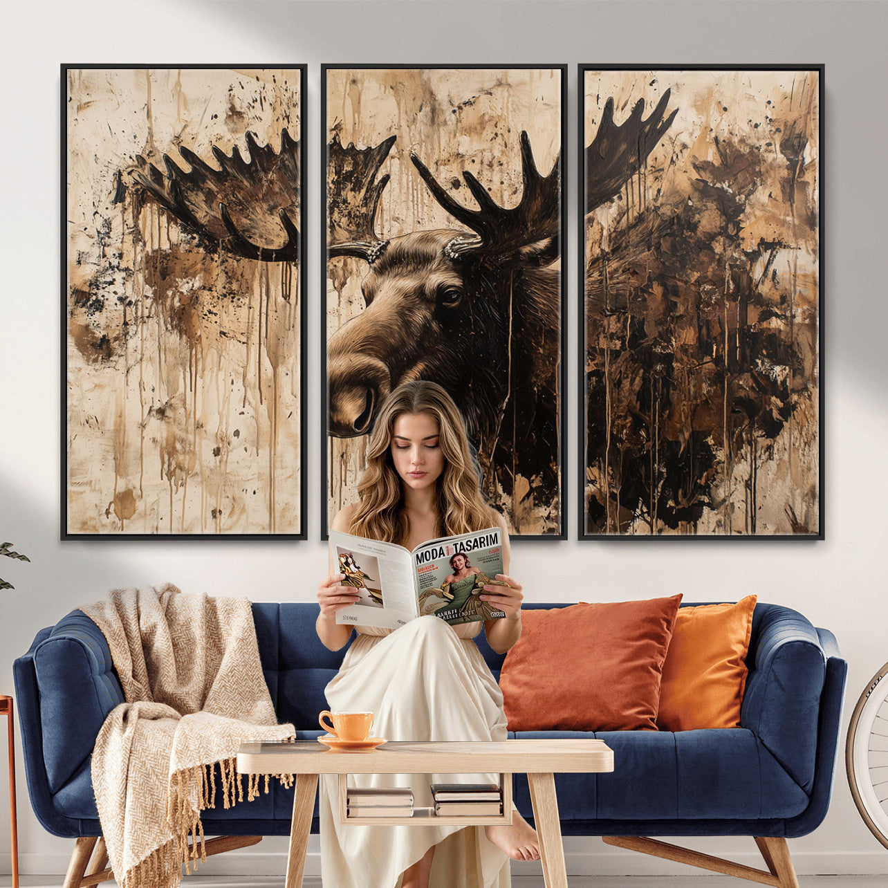 83505059-MGV-CV-36X24 - Moose Canvas Wall Art — Rustic Wildlife Painting Print | Cabin Lodge Decor | Large Animal Wall Art | Moose Gift for Him | Man Cave Art