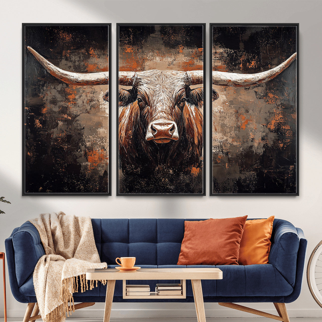 24779067-MGV-CV-36X24 - Rustic Longhorn Bull Wall Art Canvas Print – Vintage Western Cattle Painting, Texas Steer Artwork