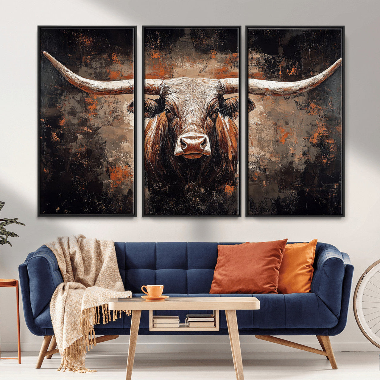 24779067-MGV-CV-36X24-Rustic Longhorn Bull Wall Art Canvas Print – Vintage Western Cattle Scene, Texas Steer Artwork for Home, Office