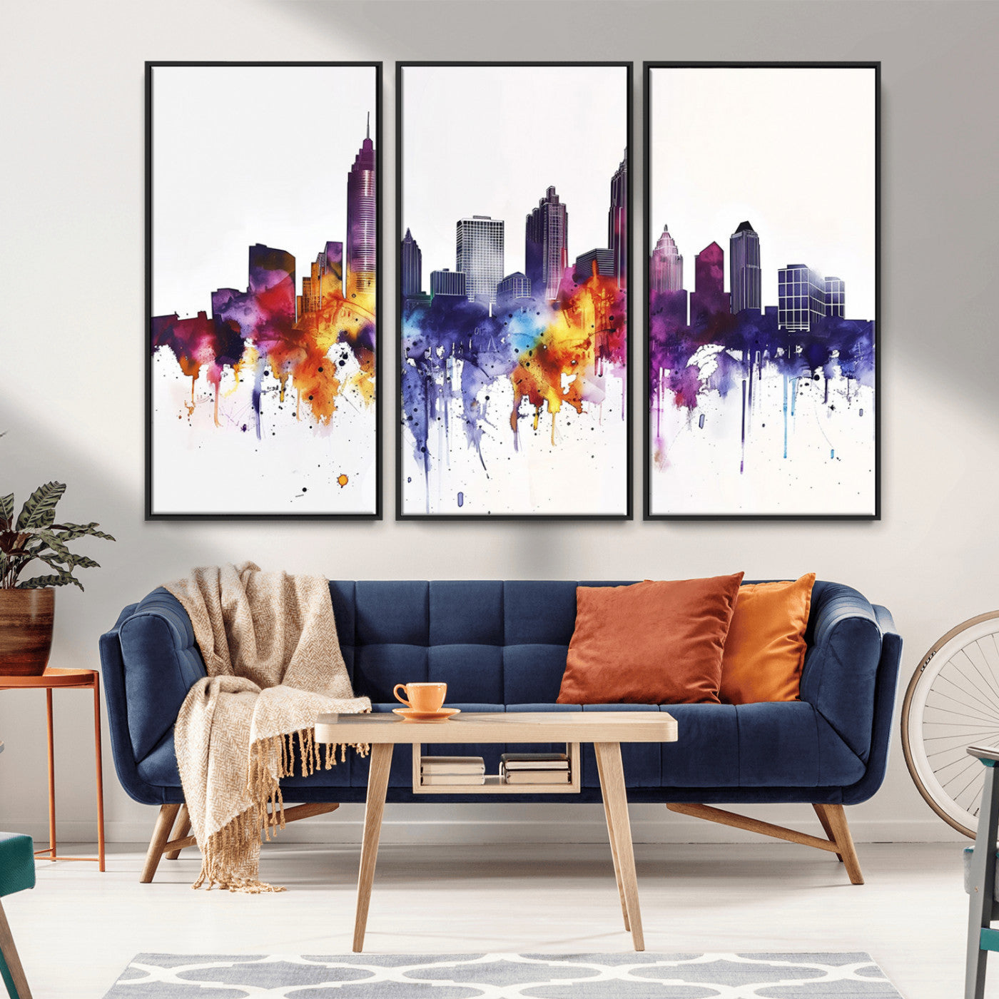 34479880-MGV-CV-36X24-Atlanta Skyline Wall Art Canvas Print – Framed Colorful Watercolor Cityscape Artwork for Home, Office, Living Room