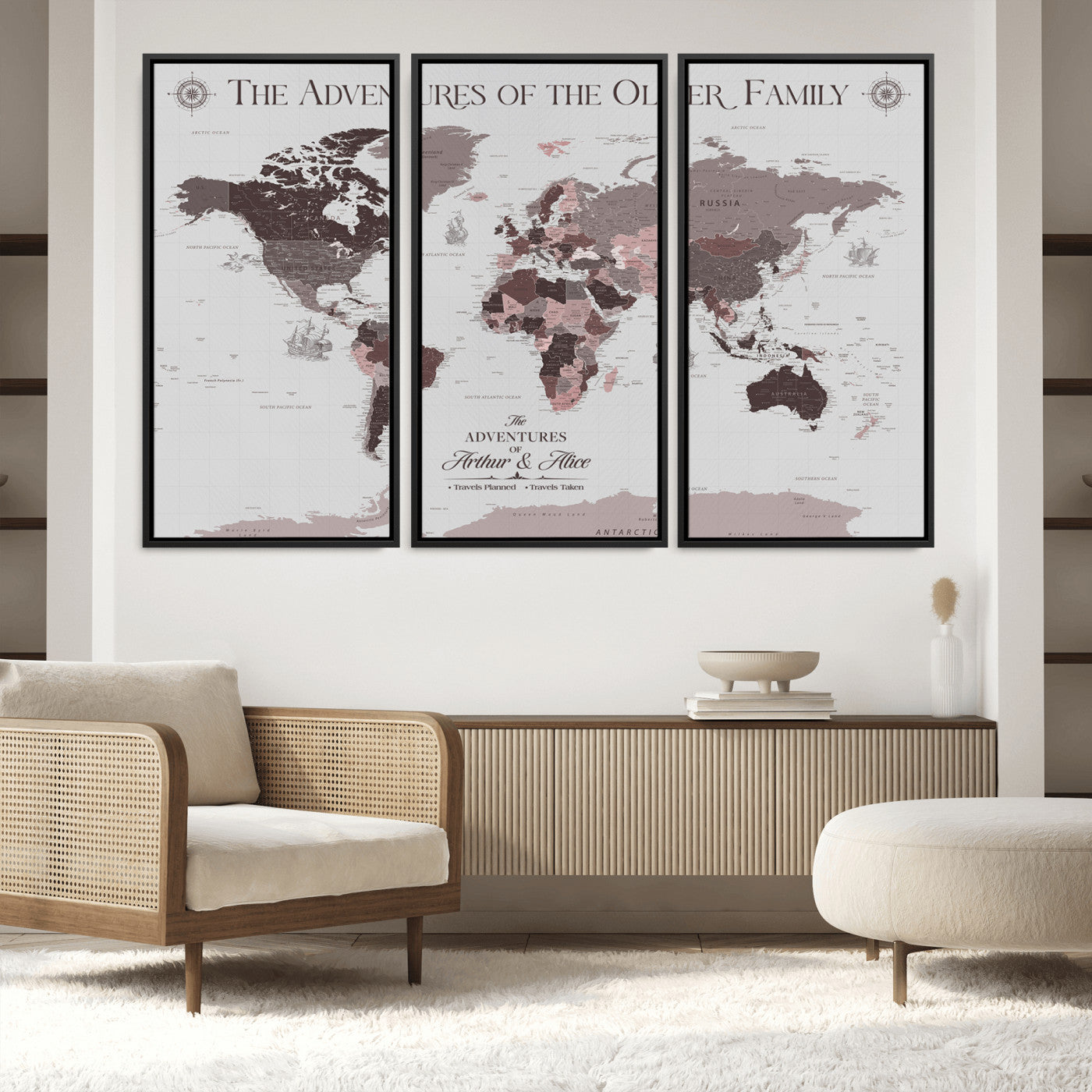 -Personalized Family Travel Map Canvas – Custom Framed Push Pin World Map, Unique Adventure Tracker Wall Art for Home, Office