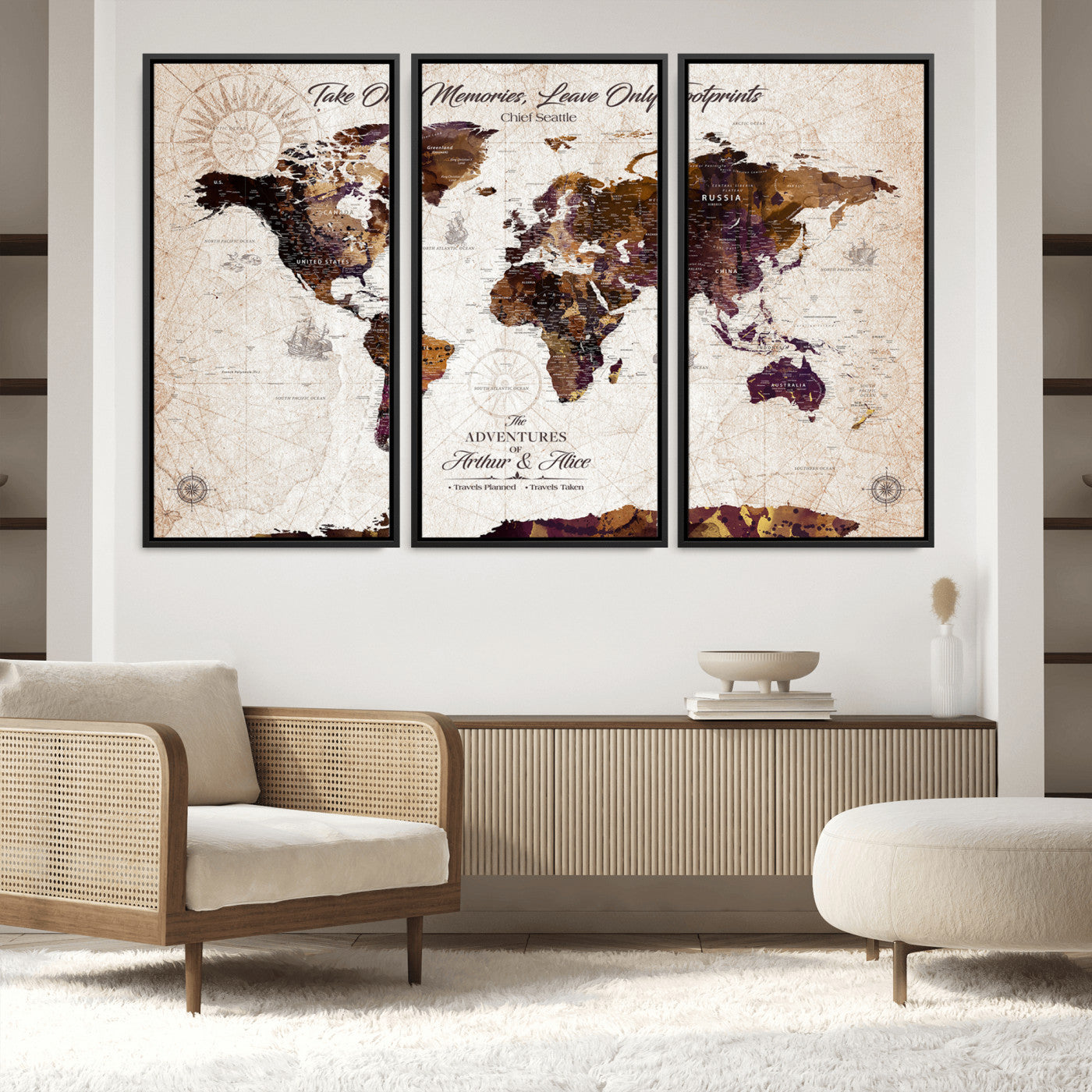 -Personalized World Map Canvas – Custom Framed Push Pin Travel Tracker, Elegant Wall Art Gift for Couples for Home, Office