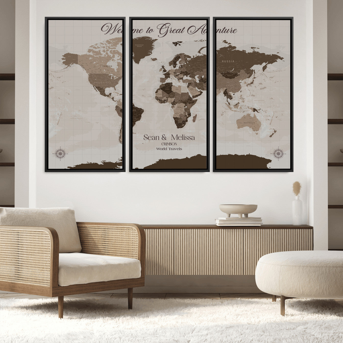 -Personalized World Map Canvas Custom Framed Push Pin Travel Tracker Modern Minimalist Wall Art Gift Couples for Home, Office