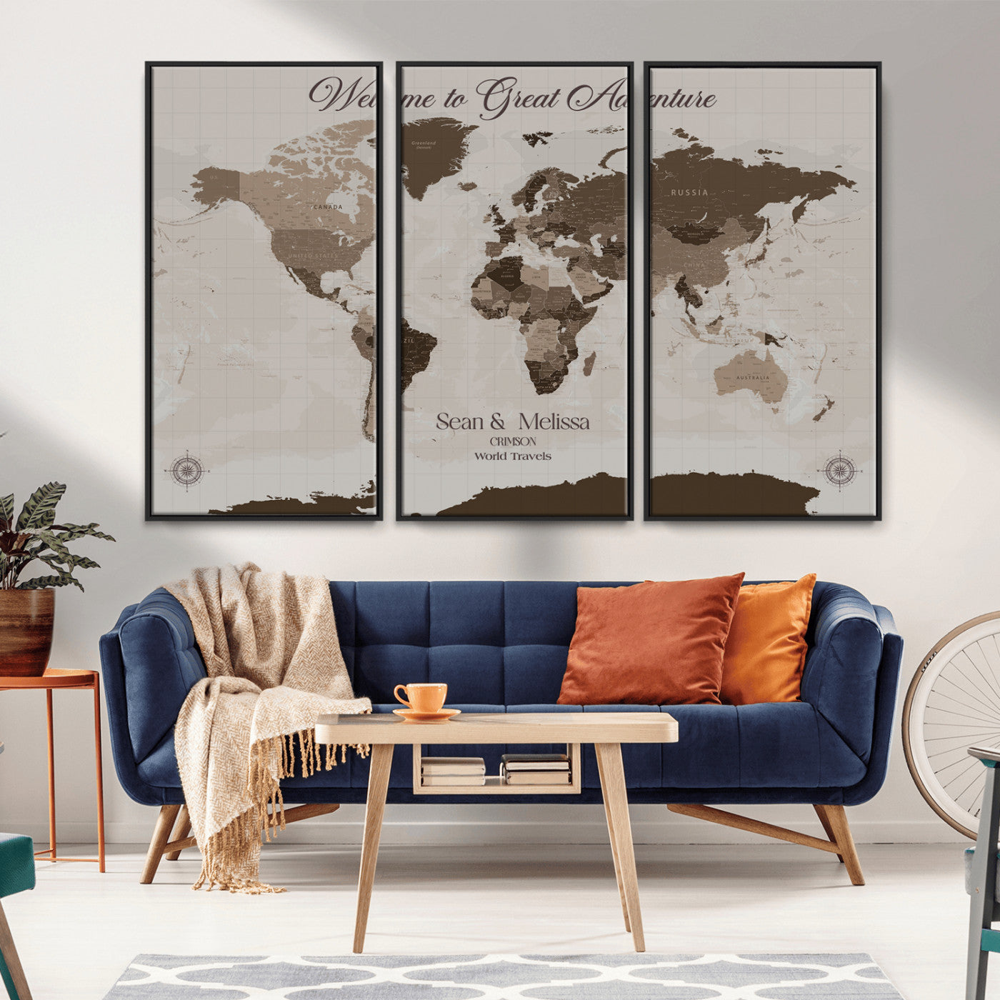 Rehber01-MGV-CV-36X24-Custom Push Pin World Map Wall Art Canvas Print – Personalized Travel Tracker with Pins Framed Large for home, office