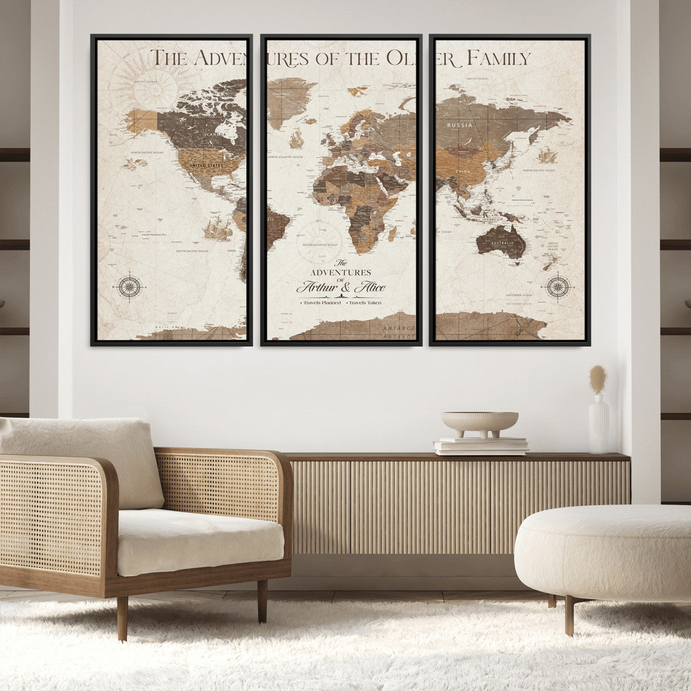 84483613-MGV-FC-48X32-3P_Black-Personalized Push Pin World Map Canvas Print Custom Family Travel Tracker Map Framed Adventure Gift for Couples Home Office