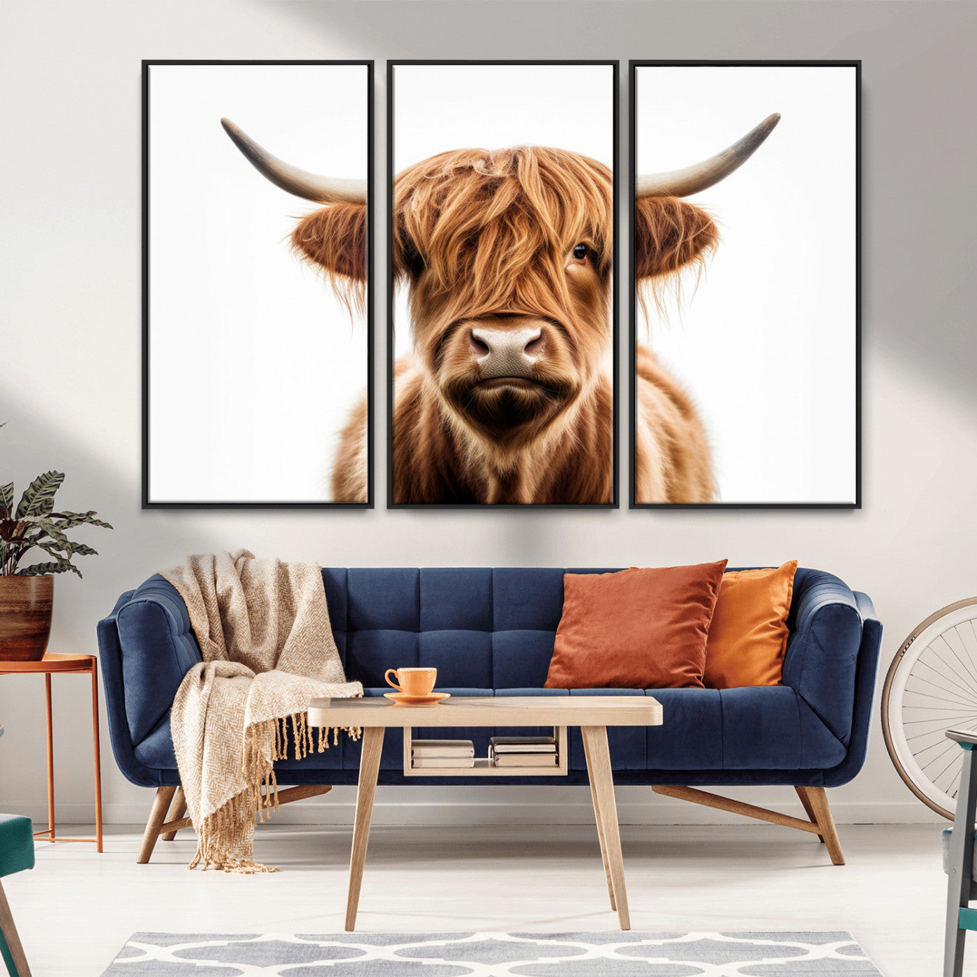 -Scottish Highland Cow Canvas Print, Framed Highland Cow Canvas Home Decor
