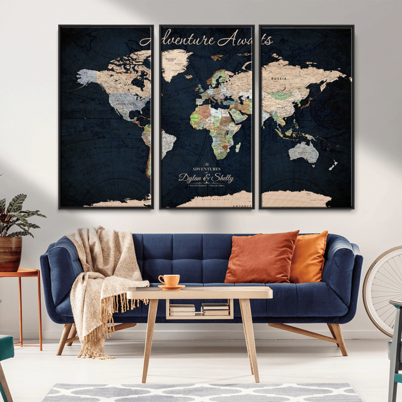 Rehber01-MGV-CV-36X24-Personalized World Map Canvas Print – Framed Push Pin Travel Wall Art for Couples – Adventure & Anniversary Gift