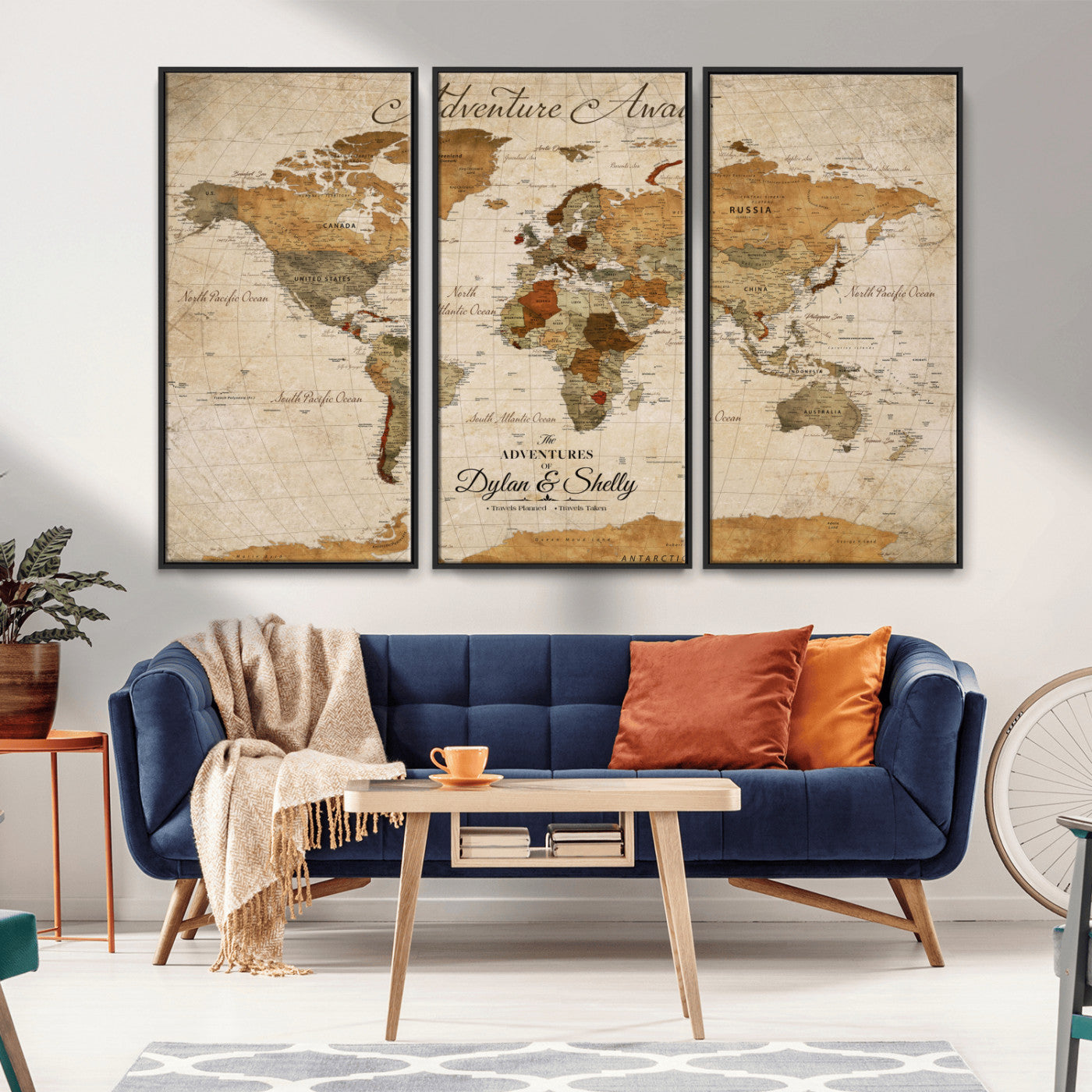 -Personalized Push Pin World Map Canvas Print – Custom Adventure Travel Map, Framed Wall Art Gift for Couples or Family