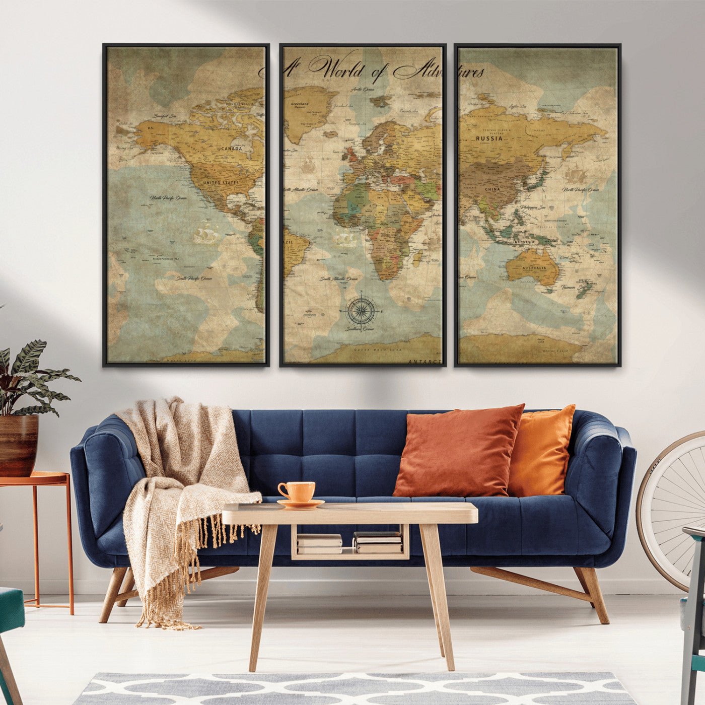 Rehber01-MGV-CV-36X24-Personalized World Map Canvas – Custom Framed Push Pin Travel Map Wall Art, Vintage Style Gift for Couples or Families