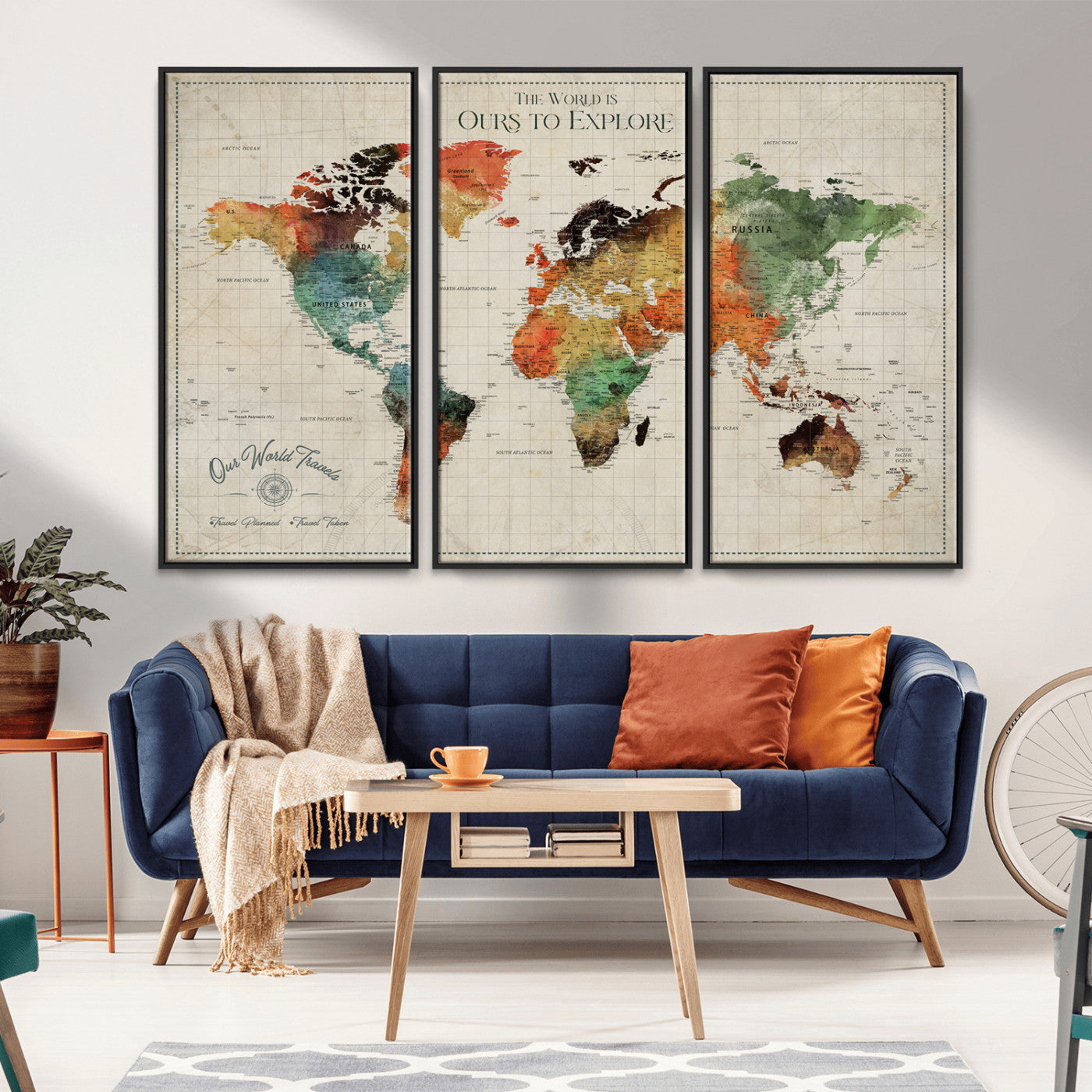 Rehber01-MGV-CV-36X24-Custom Push Pin World Map Wall Art Canvas Print – Personalized Travel Tracker Map Framed Artwork for Home Office