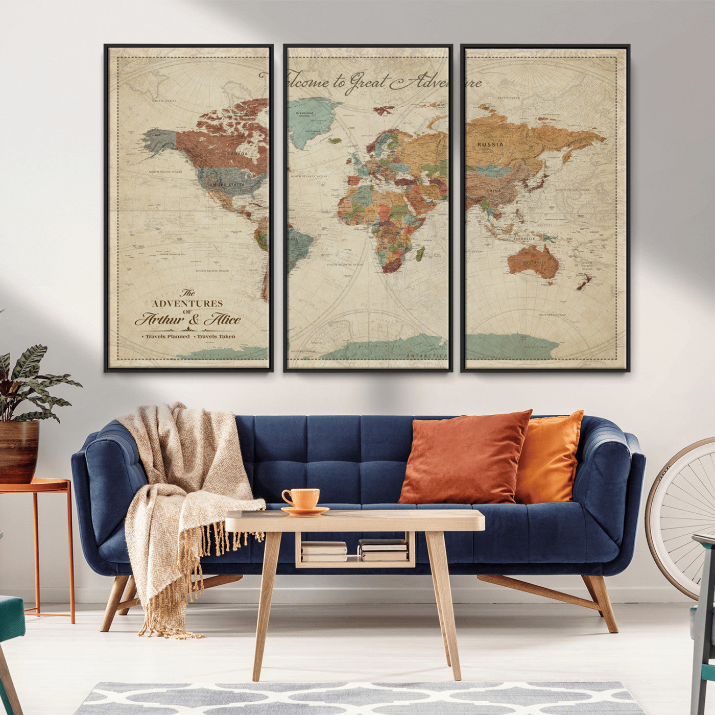 Rehber01-MGV-CV-36X24-Personalized Antique World Map Canvas Print – Custom Push Pin Travel Map Vintage Gift for Couples Explorers for Home, Office