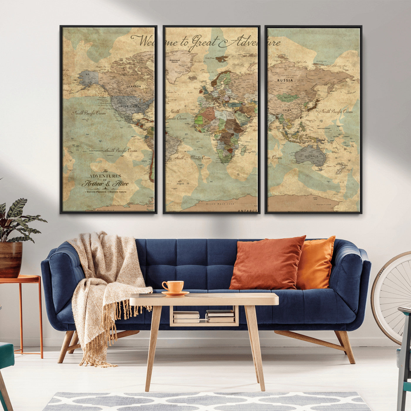 Rehber01-MGV-CV-36X24-Customizable Framed World Map Canvas Print – Personalized Push Pin Travel Map Gift for Couples Explorers for Home, Office