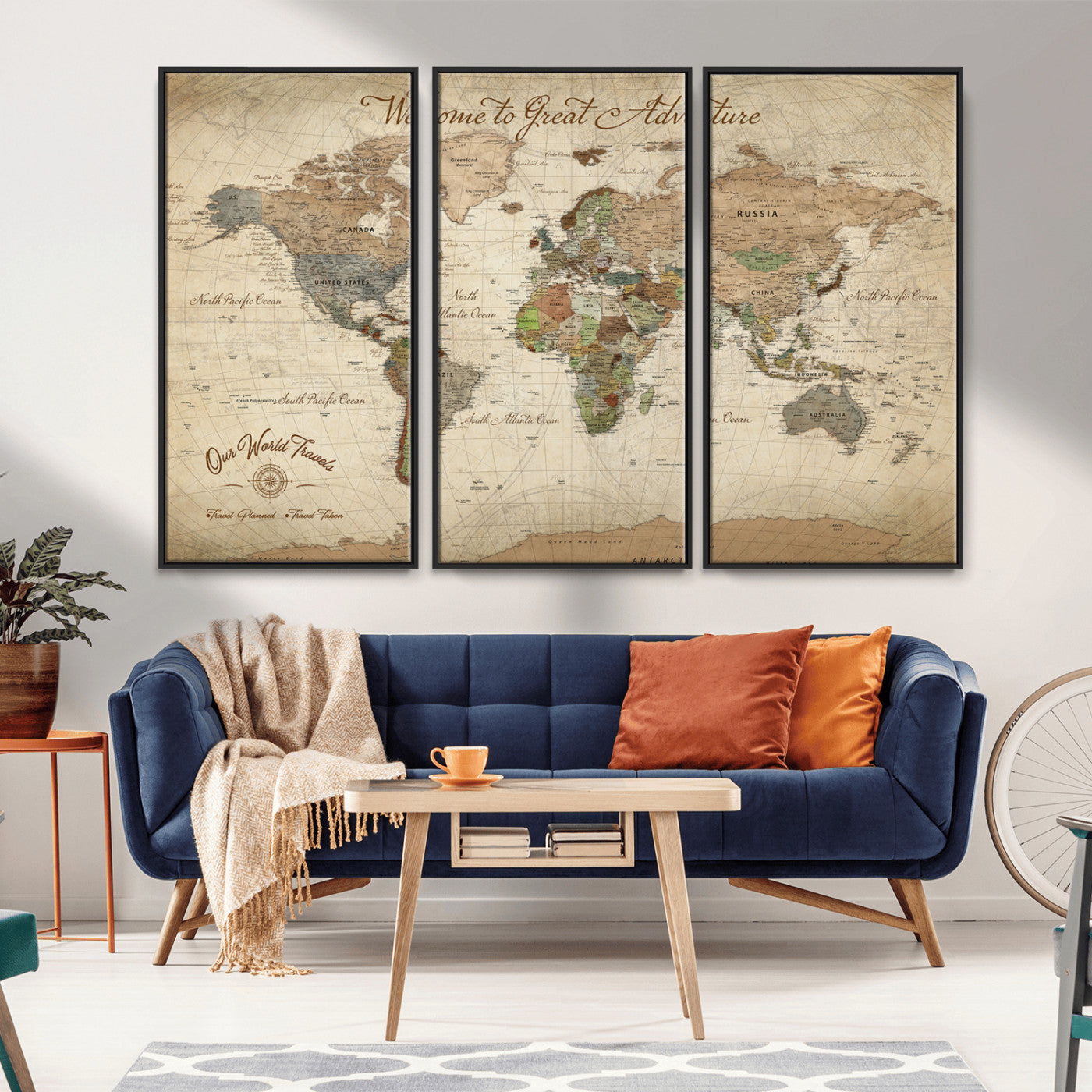 -Personalized Antique World Map Canvas Print – Custom Push Pin Travel Tracker Vintage Adventure Gift for Couples for Home, Office